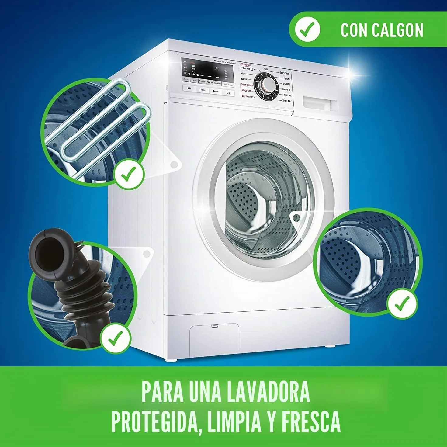 Calgon Power Gel 4 en 1, 8 paquetes de 750 ml de antical para lavadoras, aditivo para protección contra la cal, la corrosión, la suciedad y los malos olores. Total de 6 litros