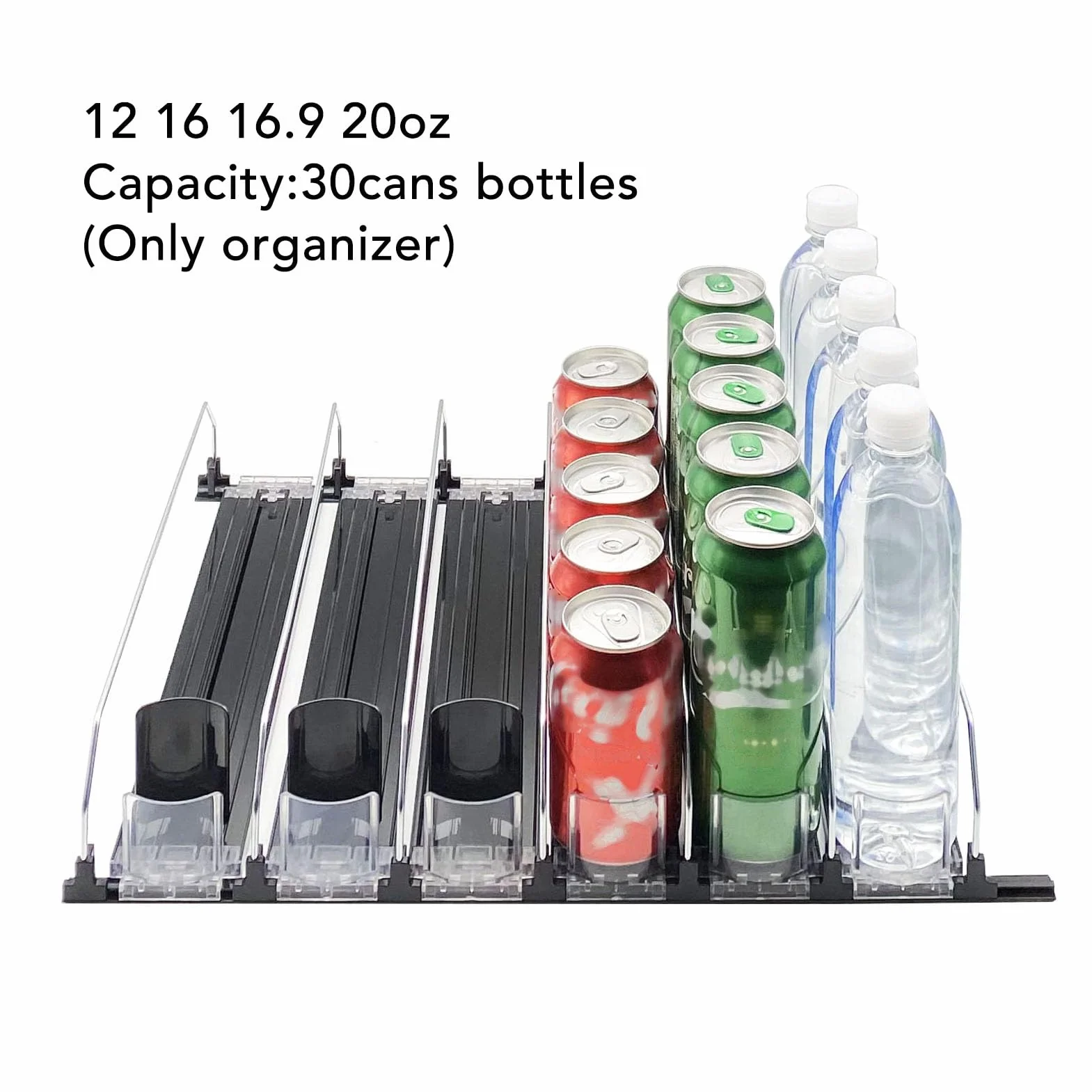 Fockety Organizador de Bebidas para frigorífico, Organizador de latas de refresco con Gran Capacidad de Carga y Anchura Ajustable, se Empuja Solo y es fácil de Usar (38cm)