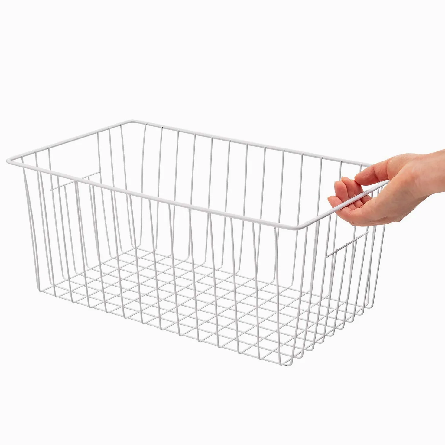 Contenedor organizador de congelador de 16 pulgadas de largo x 12 pulgadas de ancho x 6 pulgadas de alto, contenedores de almacenamiento de alambre de metal para refrigerador con asas para cocina,