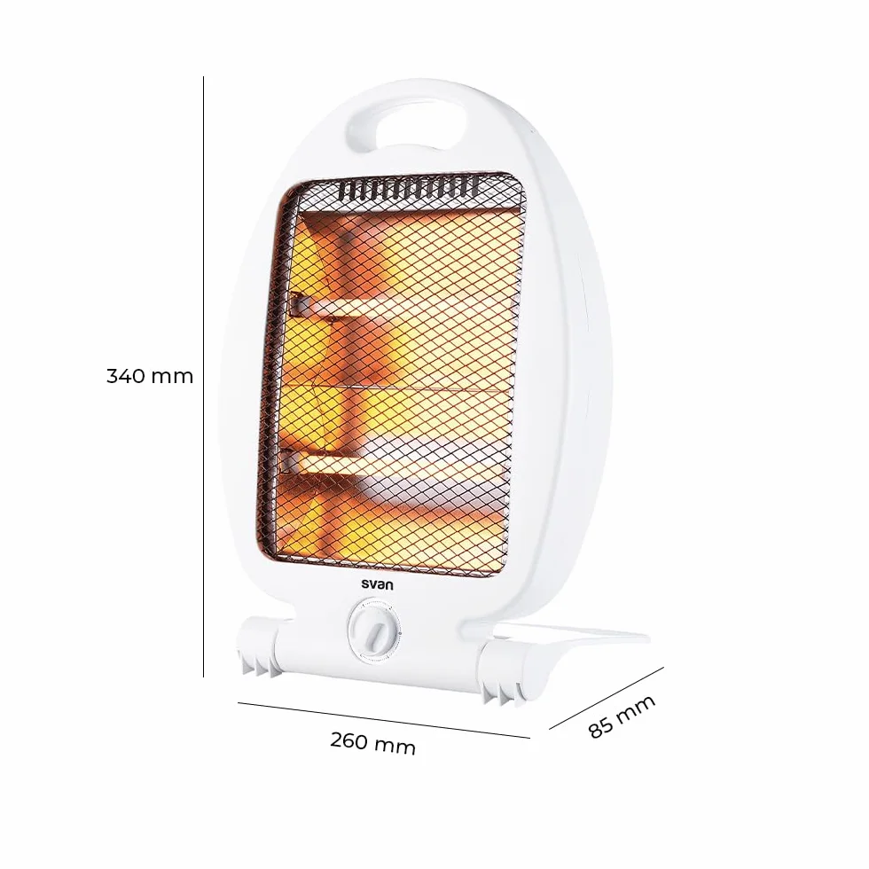 Svan Estufa Eléctrica Bajo Consumo Blanco, 2 Niveles de Potencia, SVCA603EH. 800 W. Termostato Regulable, Calefacción por Tubo halógeno, Soporte con Base