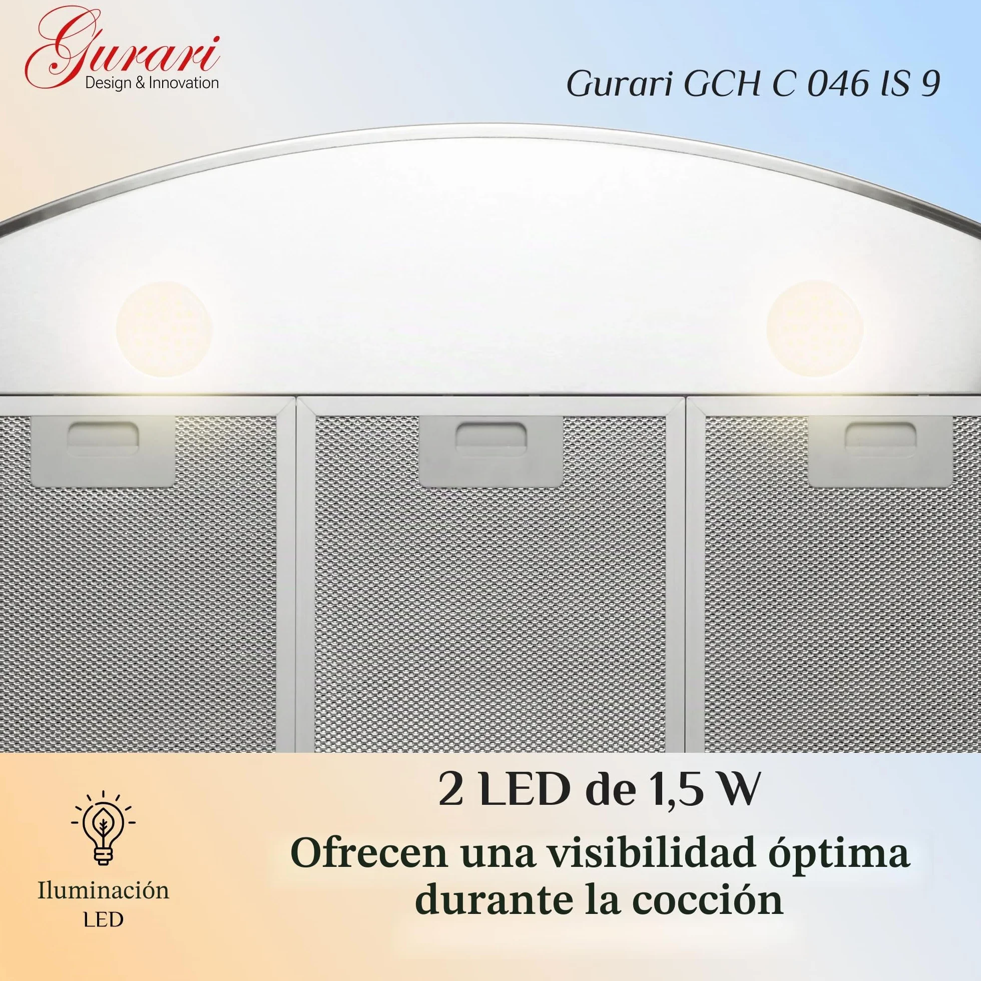 Gurari 046 IS Campana Extractora de Pared 90 cm • 1000 m³/h • Lujo • 3 Velocidades • LED • Acero Inoxidable • Recirculación Posible