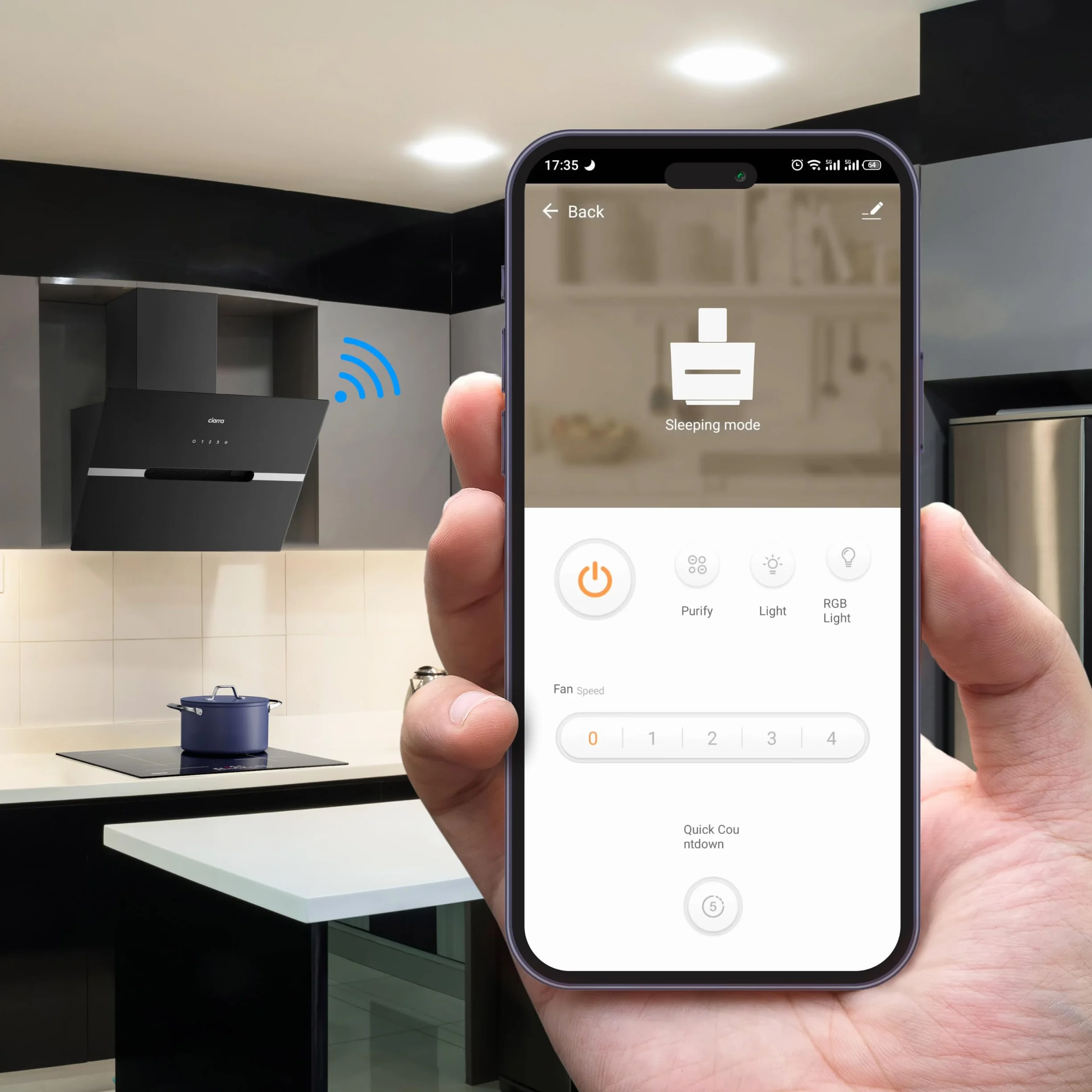 CIARRA CBCB6736F Campana Extractora 60cm CLase A+++ Wi-Fi App Touch-Booster Evacuación al Exterior y Recirculación Interna por Filtro de Carbón CBCF003