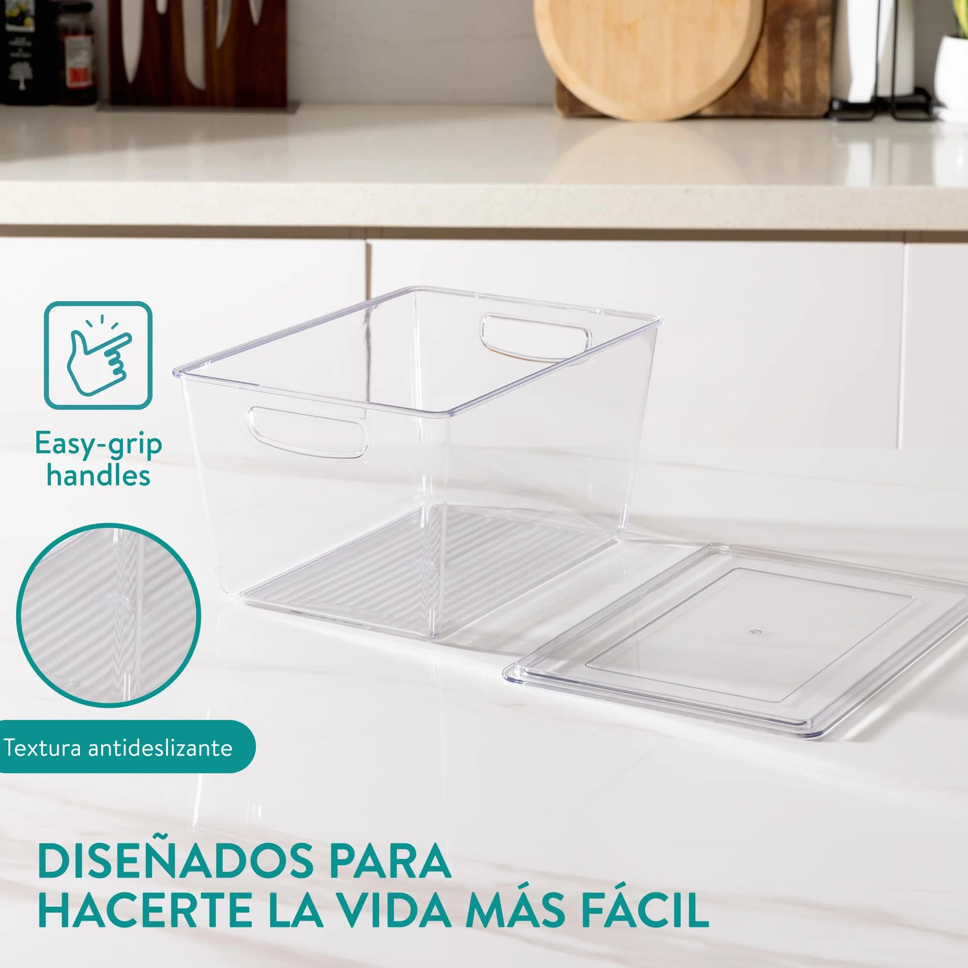 Navaris Cajas Organizadoras para Nevera - Set 6x Caja Transparente con Tapa en Tres Tamaños para Frigorífico Despensa Cajones Baño - Organizador de Cocina