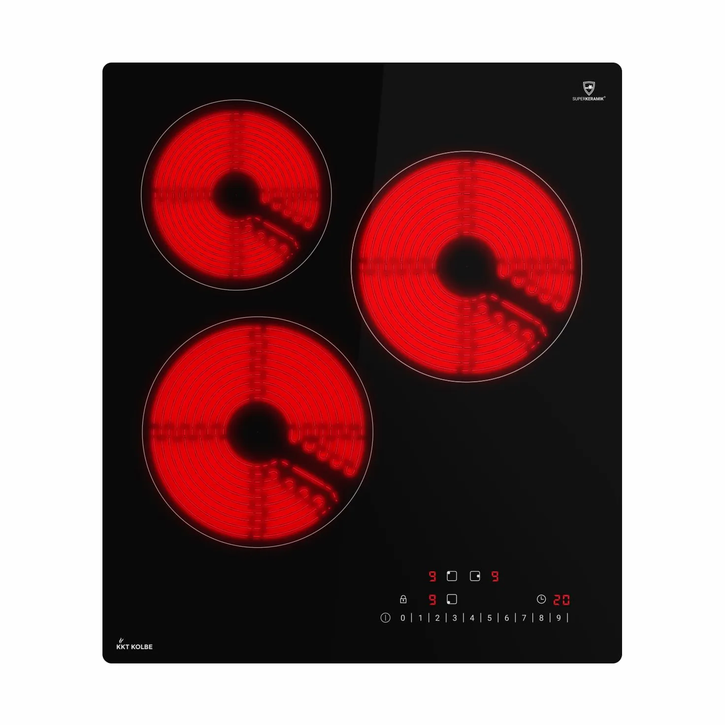KKT KOLBE Placa vitrocerámica 45 cm autónoma | 3 zonas con resistencias | 9 niveles | sin marco | indicador calor residual | bloqueo de teclas y niños | KF4500RL