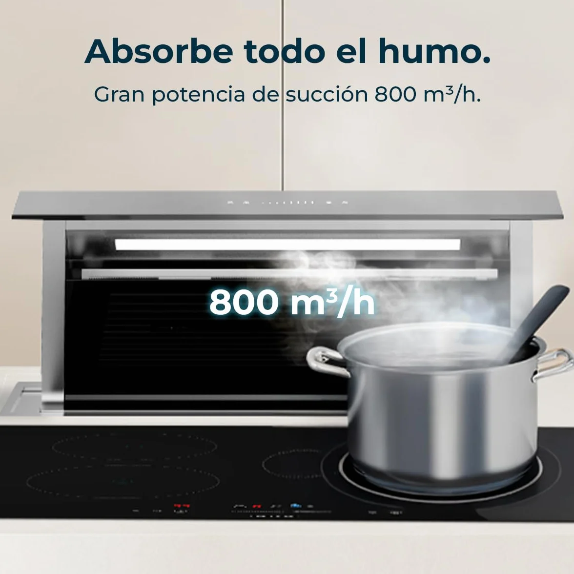 Cecotec Campana Extractora de Encimera 90m Bolero Flux ET 908000 Glass Black A++. 210W, Succión 800m3/h, 8 Velocidades, Slider Touch Control, Filtro Carbono, Acabado en Cristal Negro