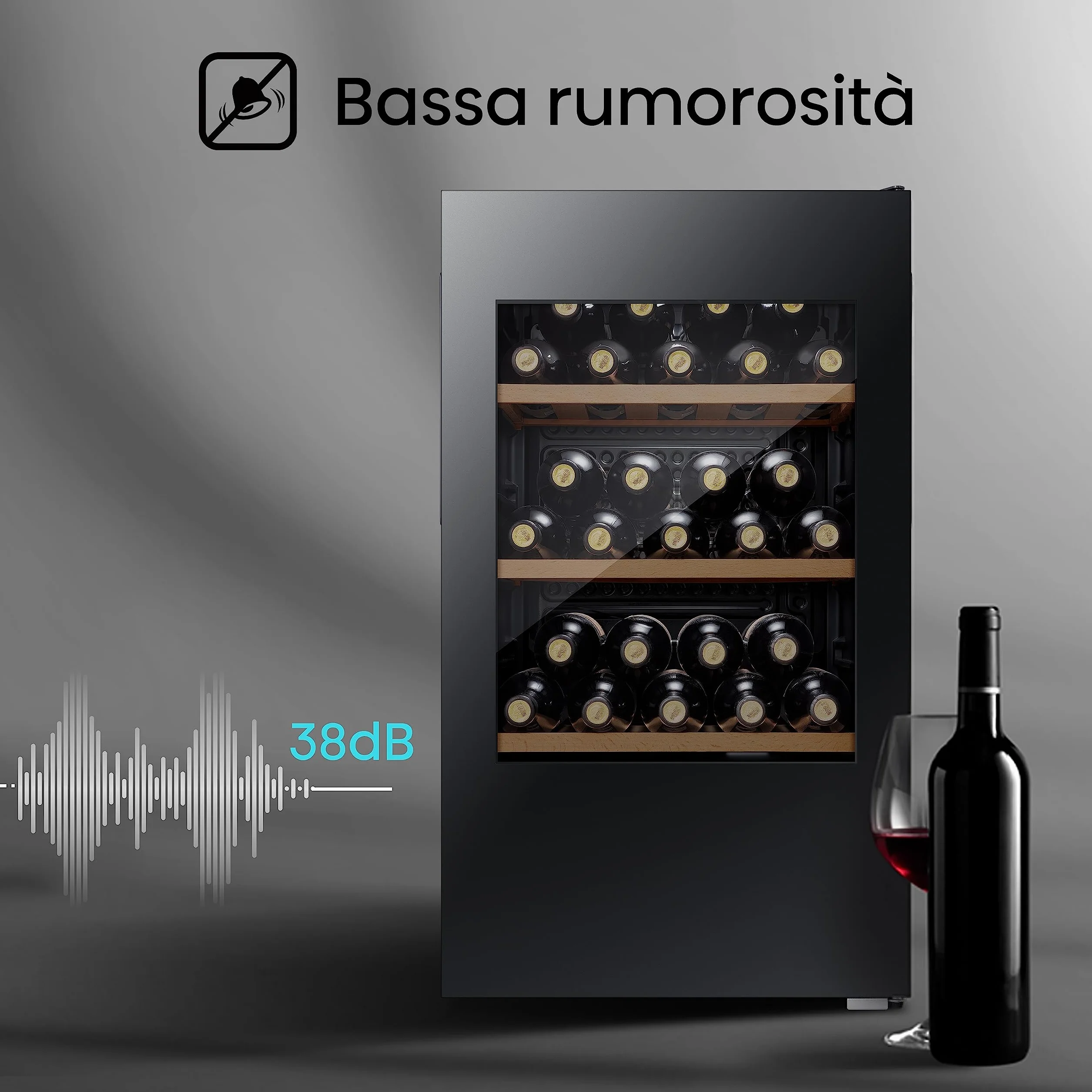 Hisense RW12D4NWG0 - Vinoteca 93 Litros G-Class 30 botellas, Puerta Reversible,Total No Frost [Clase de eficiencia energética G]