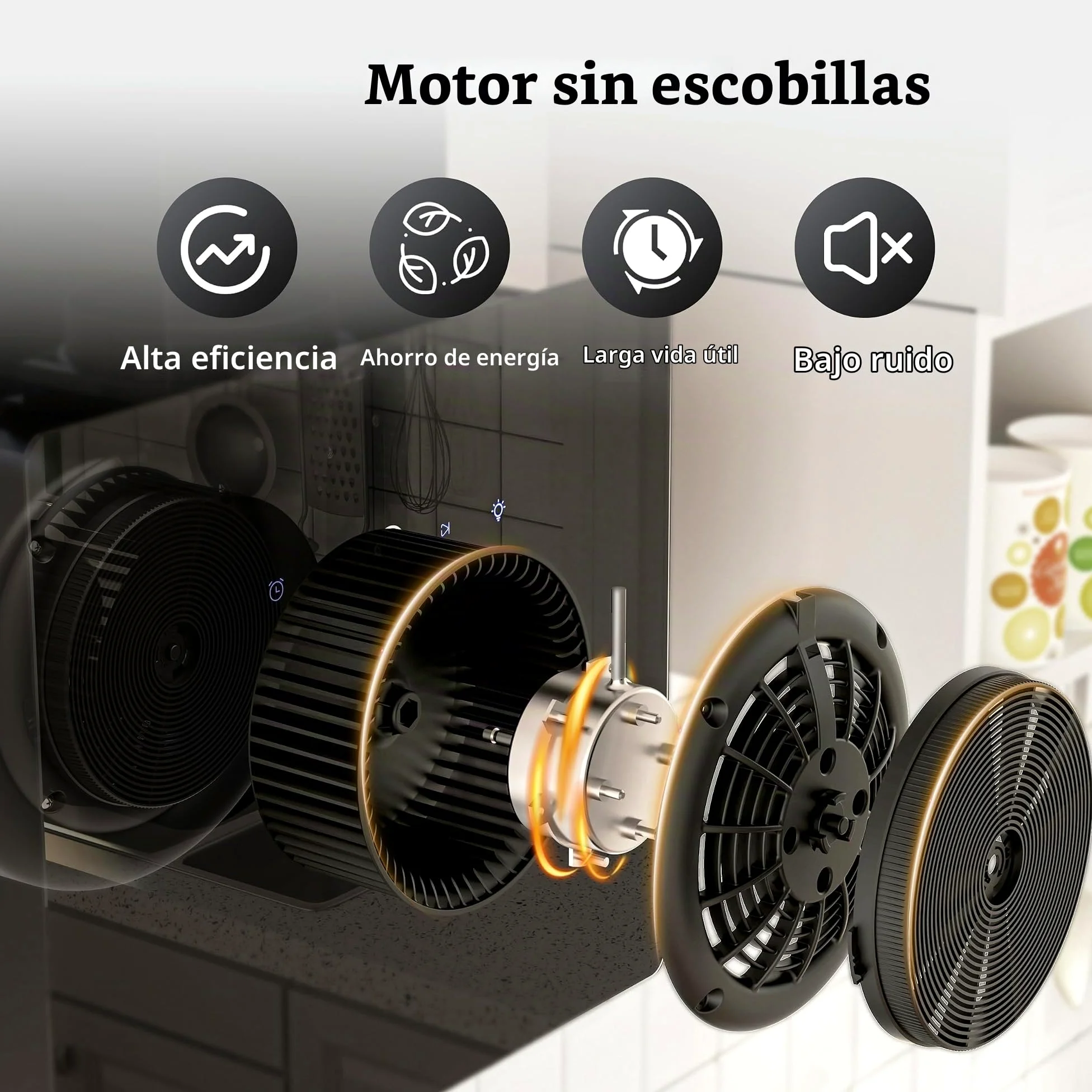 FIREGAS Campana Extractora de Pared con LED 60 cm, 487 m³/h, 9 Velocidades, Filtros de Carbón CC170, Ahorro Energético, Con Conducto, Negra