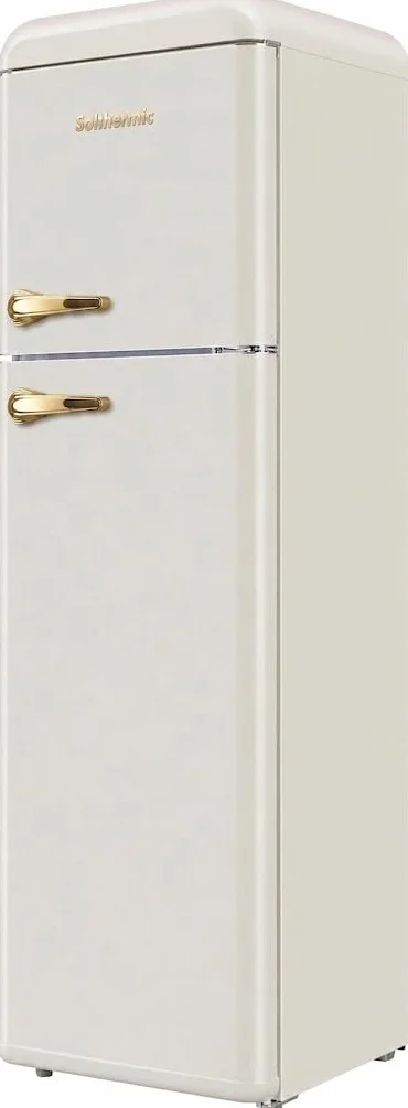 SOLTHERMIC FRIGORIFICO 2 PUERTAS CREMA RETRO TIRADORES DORADOS F2PR147C 220 LITROS, 147 CM ALTO X 55 ANCHO, BAJO CONSUMO Y SILENCIOSO