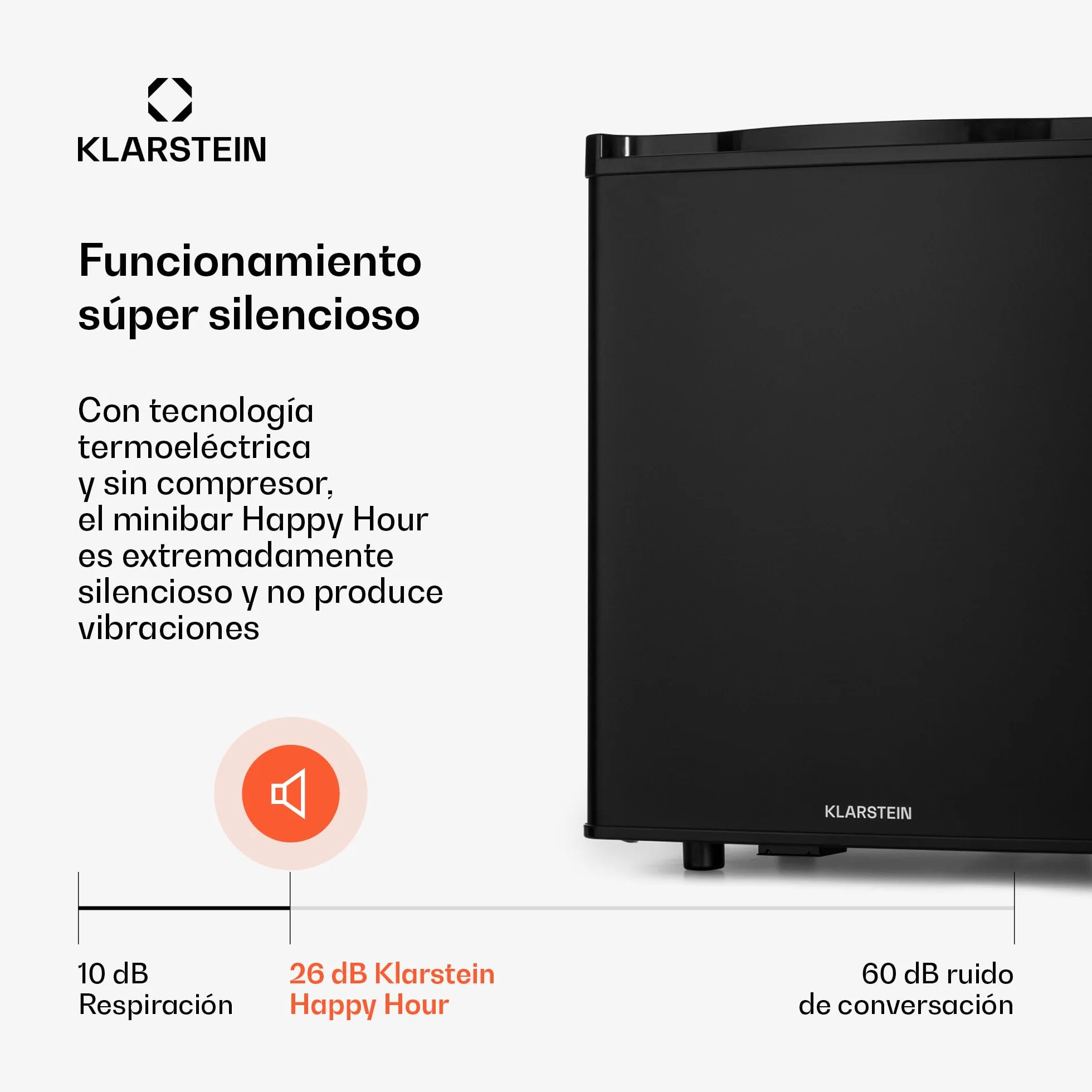 KLARSTEIN Happy Hour Mini Nevera para Dormitorio, Nevera Pequeña para Bebida y Comida, Neveras Pequeñas Iluminación Interior, Estantes Ajustables, para Habitaciones. Oficina, Camping, 6-18°C, 45L