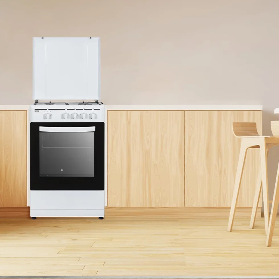 Svan Cocina de Butano con Horno con Grill 55 L SKG4500TM - 4 Zonas de Cocinado, Kit Conversión Gas Natural, Acabado en Esmalte Blanco