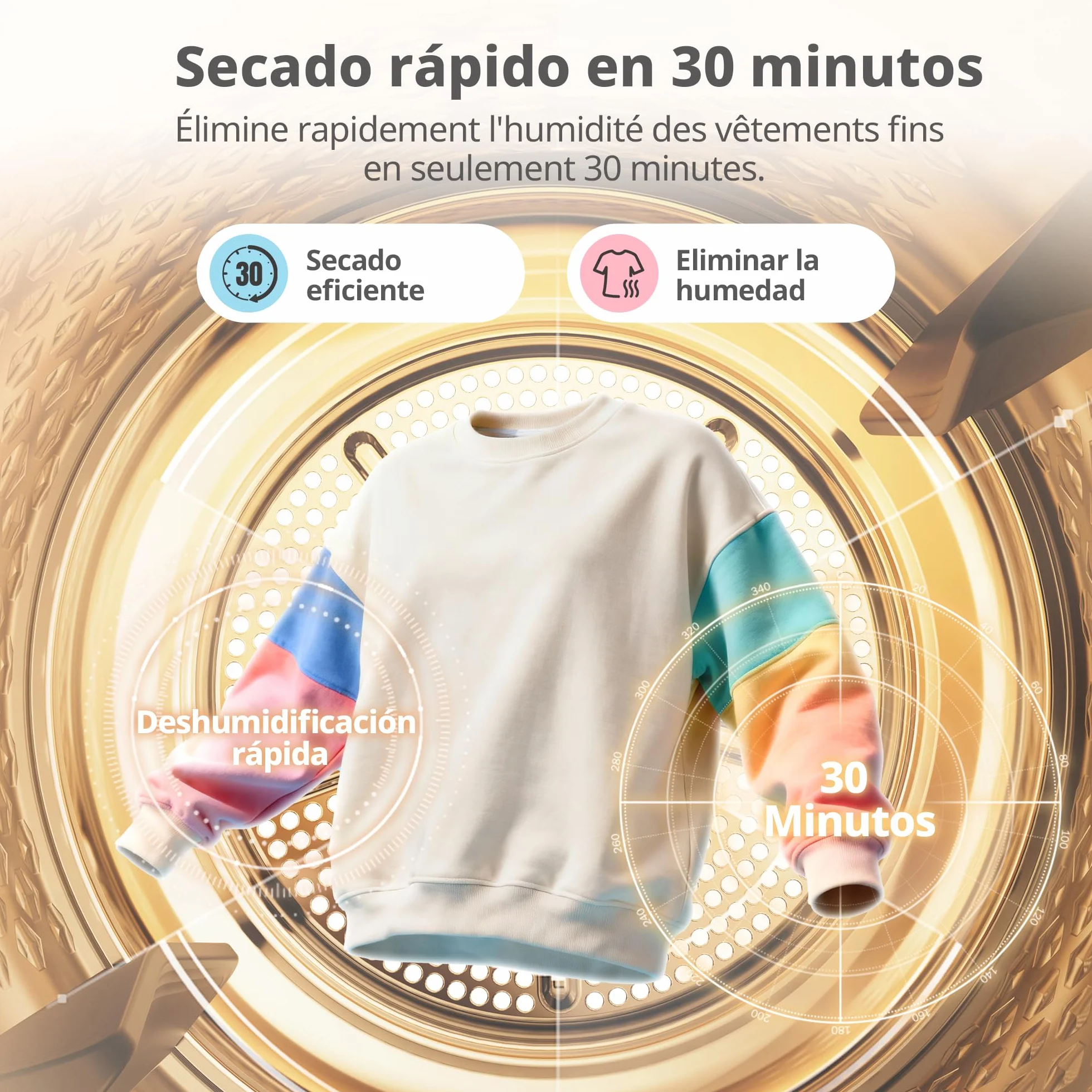 COMFEE' Secadora de Ropa 8 kg, Clase D, Secado rápido, 15 programas, Secado Anti Arrugas, Bomba de Calor, Función de refresco, CD08EHP05W, blanco