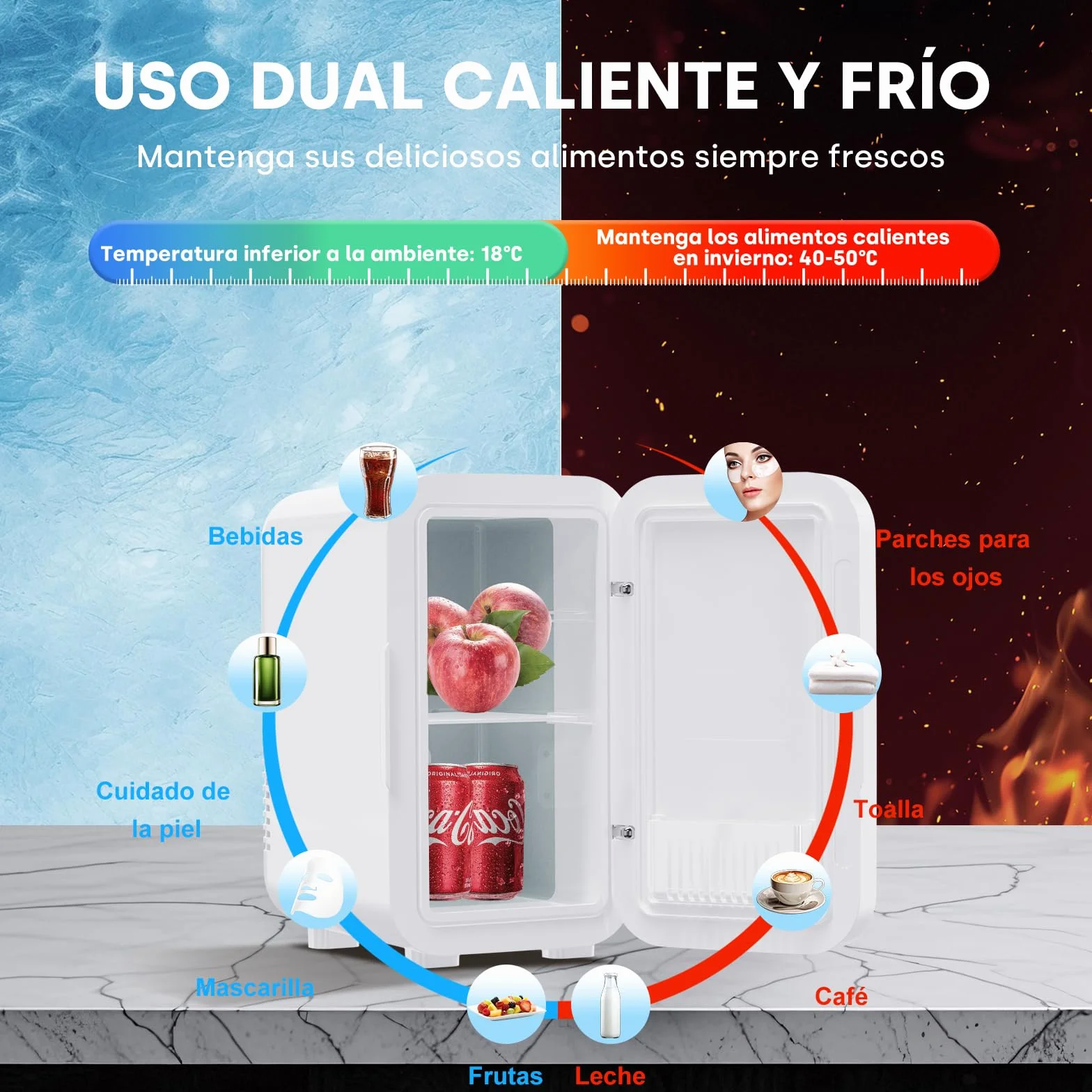 Enventor 6L 8 Latas Nevera Pequeña Blanco, Mini Frigorifico con Enfriador y Calentador, Nevera Portatil con Alimentación 12V/220V, Mini Nevera para Habitacion, Oficina, Coche, Frutas y Bebidas