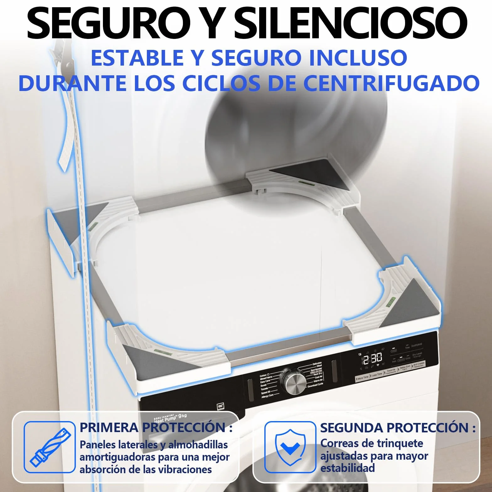 Slimline - Kit de apilamiento para Lavadora y Secadora, Marco Universal para electrodomésticos de 45-68 cm, diseño Que Ahorra Espacio con Correa de trinquete y 4 Ganchos multifunción (Blanco)