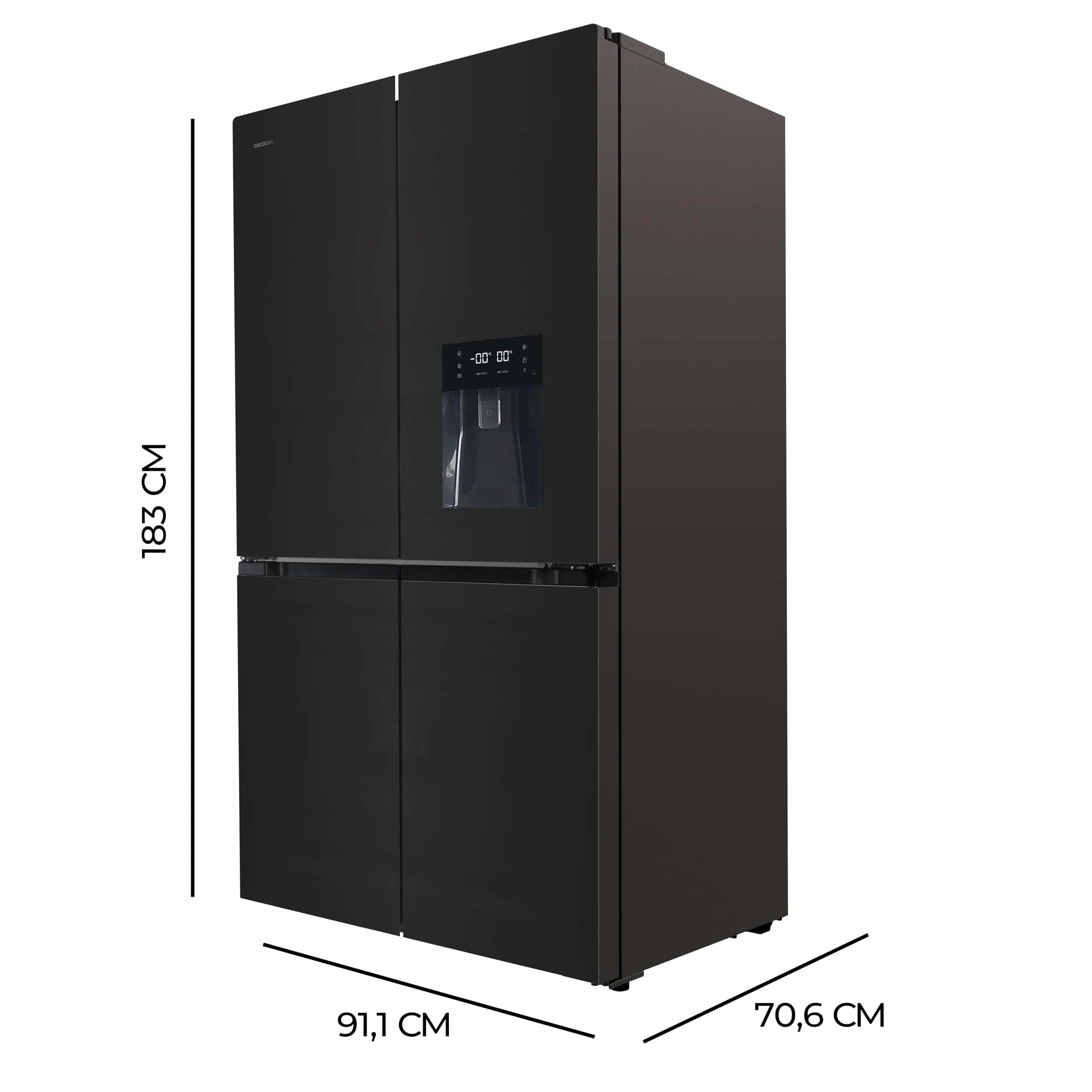 Cecotec Bolero CoolMarket 4D 564 Glass E Frigorífico Americano 4 Puertas 563 L NoFrost Inverter