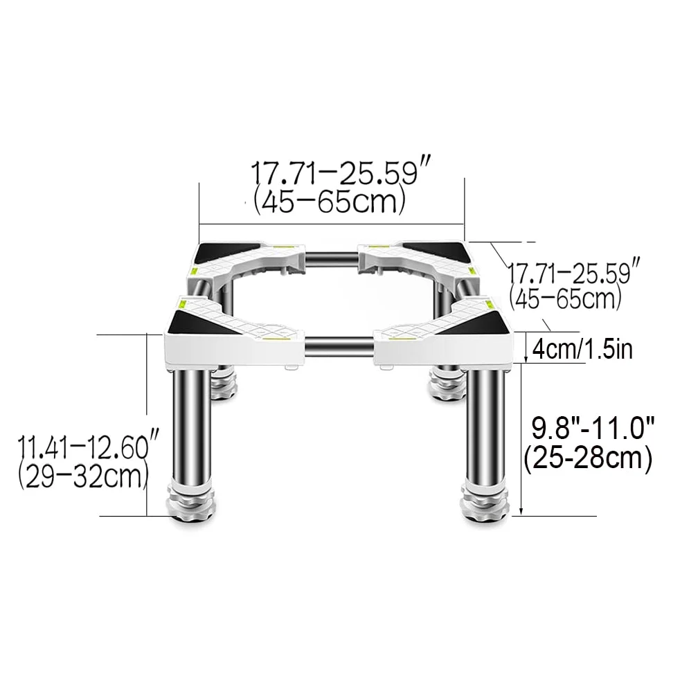 Soporte ajustable para frigorífico de 25 cm de altura, 45 a 65 cm de ancho/largo, base estable de acero inoxidable para lavavajillas, congelador, aire acondicionado, pies de apoyo resistentes