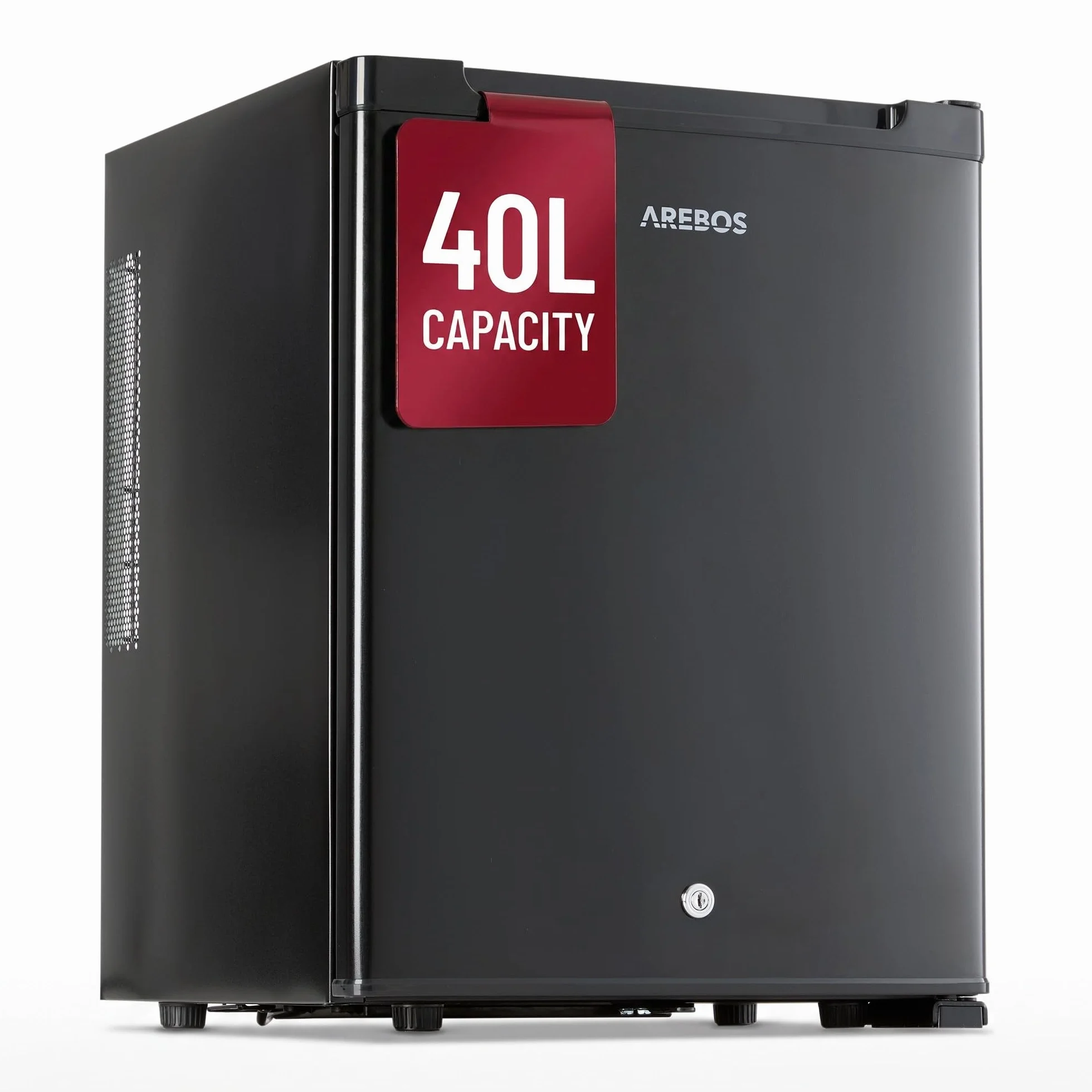 Arebos Mini Frigorífico 40L | Mini Bar Silencioso ≤27 dB | Nevera Compacta con Cerradura, LED y Temperatura Ajustable 5–18 °C | Frigorífico Oficina | Negro
