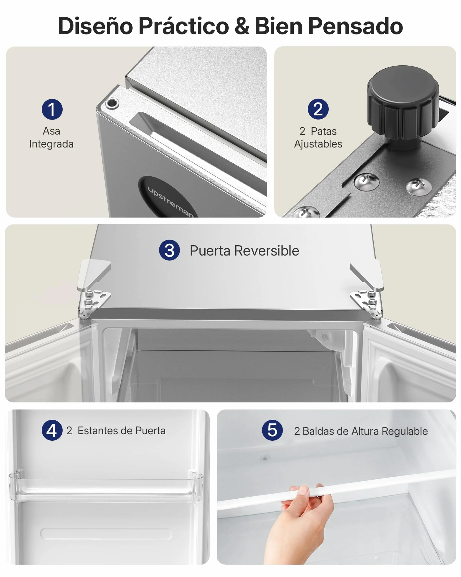 Upstreman 71L Frigorífico Sin Congelador, 1-10°C 7-niveles Regulación de Temperatura, LED-Beleuchtung, 40 dB Silencioso, Energéticamente Eficiente para Dormitorio, Oficina, Cocina, CR71- -Plata