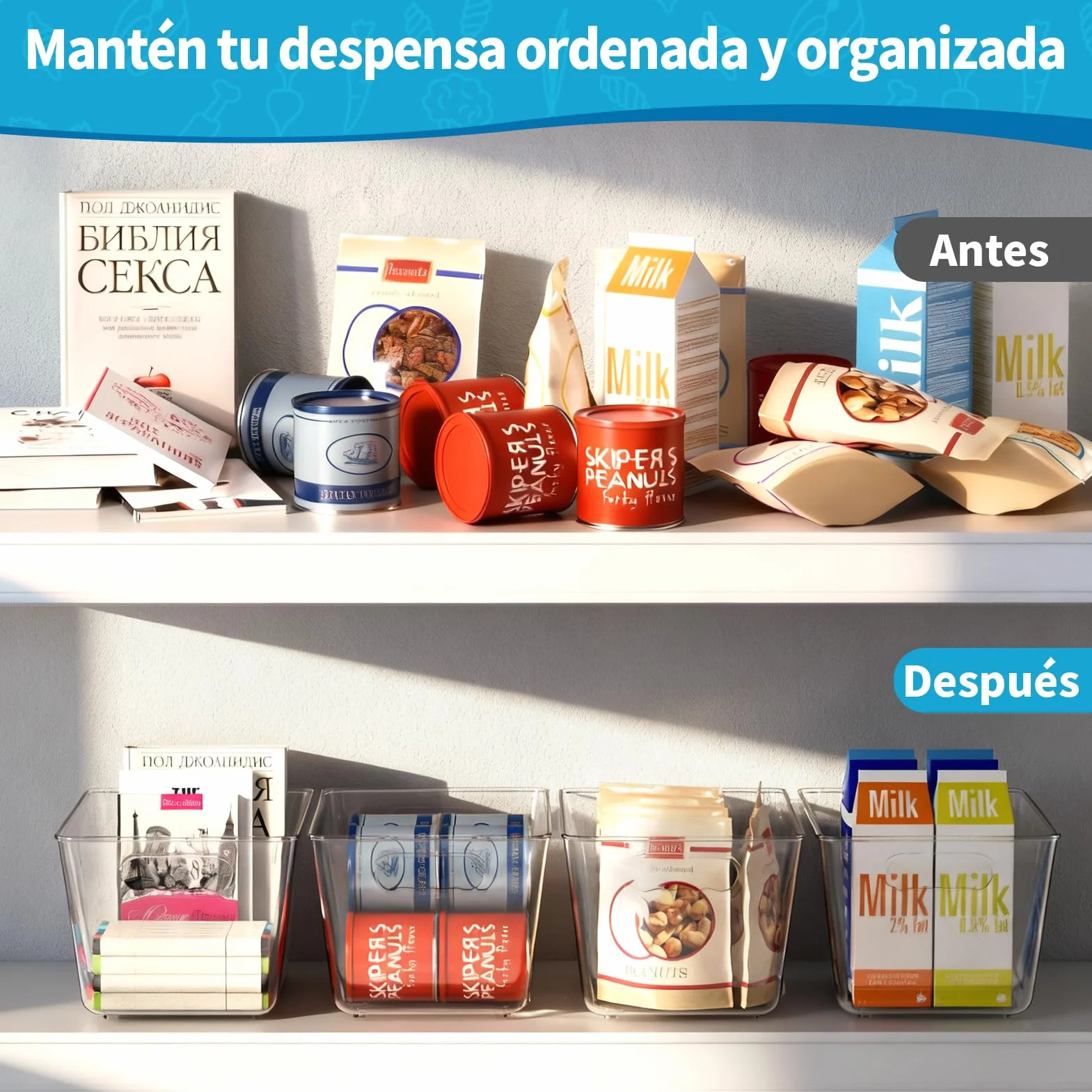 Organizador Nevera, Organizadores para la Despensa, Organizador Frigorifico para la Cocina, Refrigerador, Encimeras y Armarios (Paquete de 4, L(30x20x15CM))