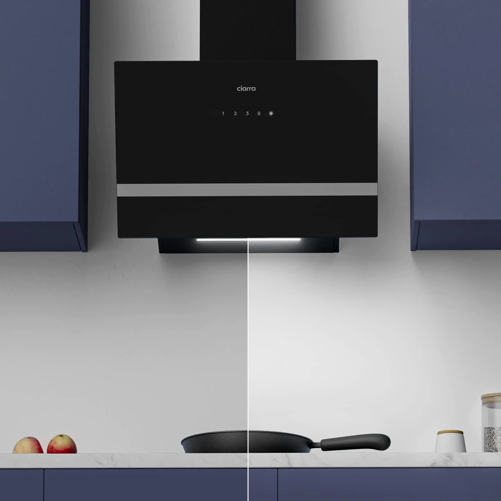 CIARRA CBCB6736H Campana Extractora de Pared 60cm Clase A+++ WIFI | 683m³/h 3 Velocidades Evacuación al Exterior y Recirculación Interna por Filtro de Carbón CBCF003 Luz LED