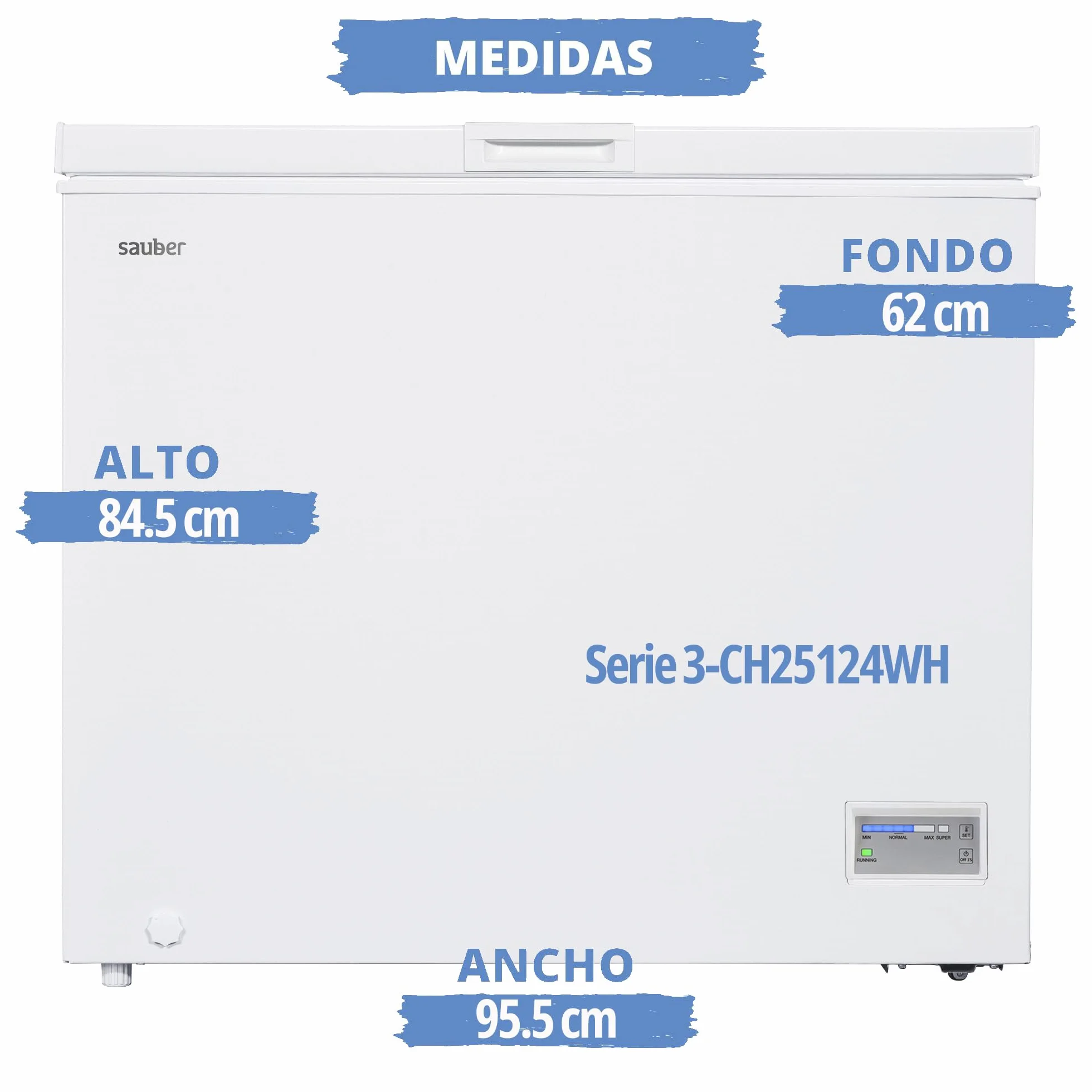 Sauber - Congelador Horizontal SERIE 5-CH251 24WH - Eficiencia energética: E - Ancho: 96 X 55 cm - 251 litros - - Luz LED en PUERTA - ENTREGA Y RETIRADA USADO EN DOMICILIO INCLUIDA