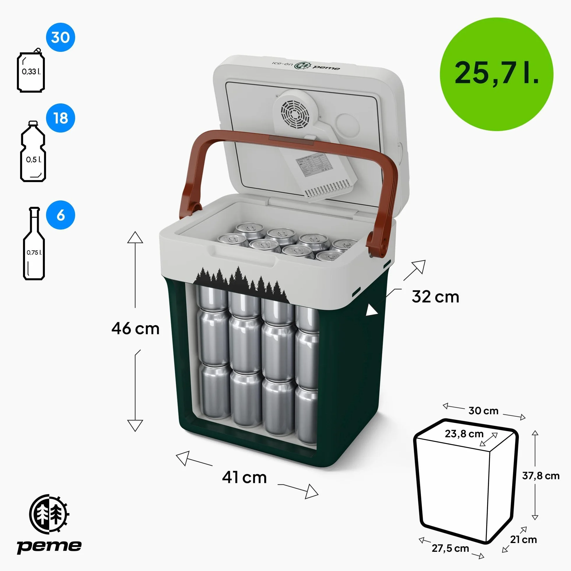 peme Nevera Portátil Eléctrica para Coche Camping Frigorífico Viaje Auto 12V Termoeléctrica con Enchufe Silenciosa Portatil Congelador Frigorifico Fridge Camper Frigoba 220 240 V 25,7L – Essential