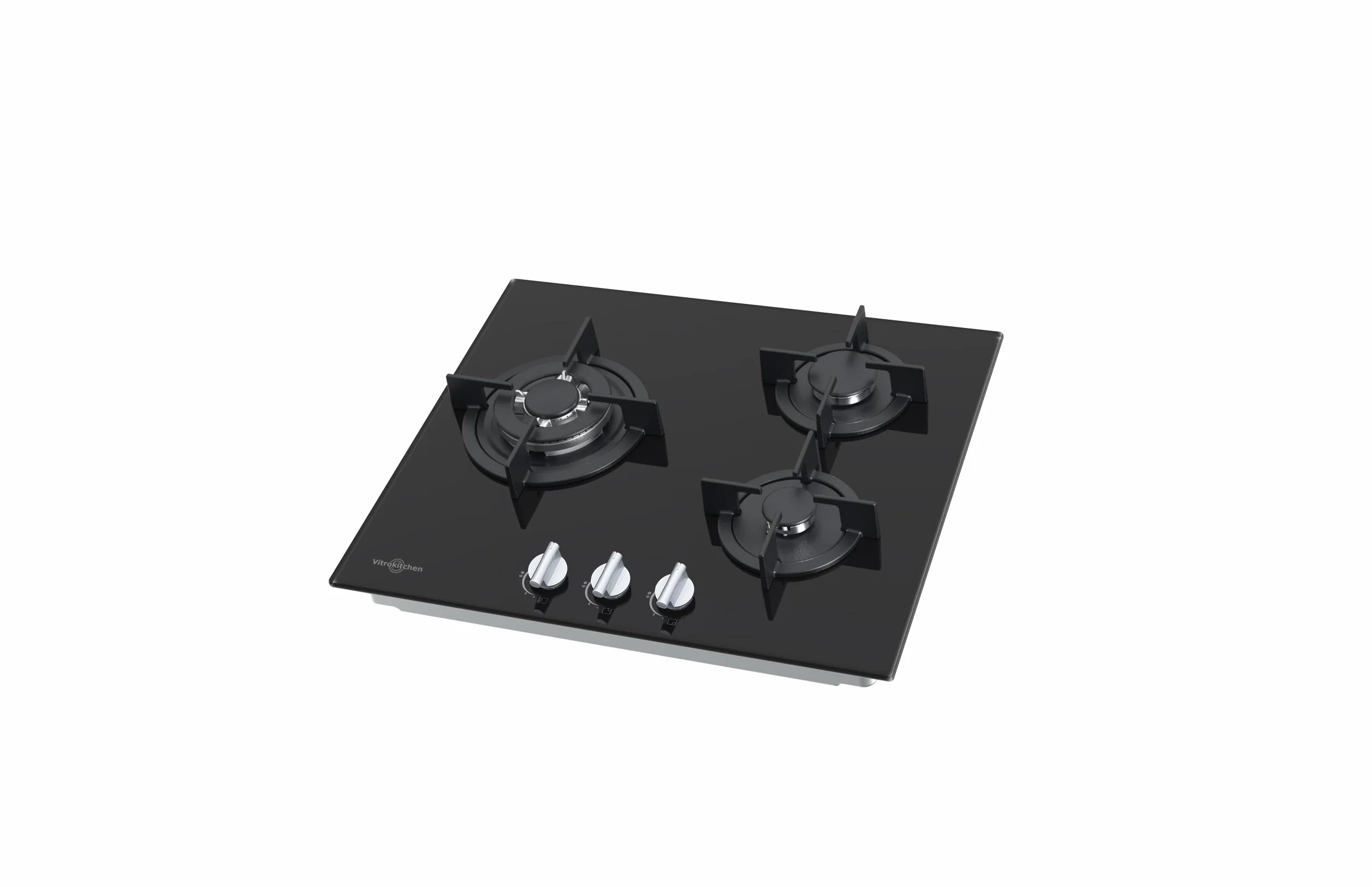 Vitrokitchen CG605NB - Placa Cristal Gas Butano 3 fuegos con encendido electrónico, seguridad Gas-Stop, 60cm