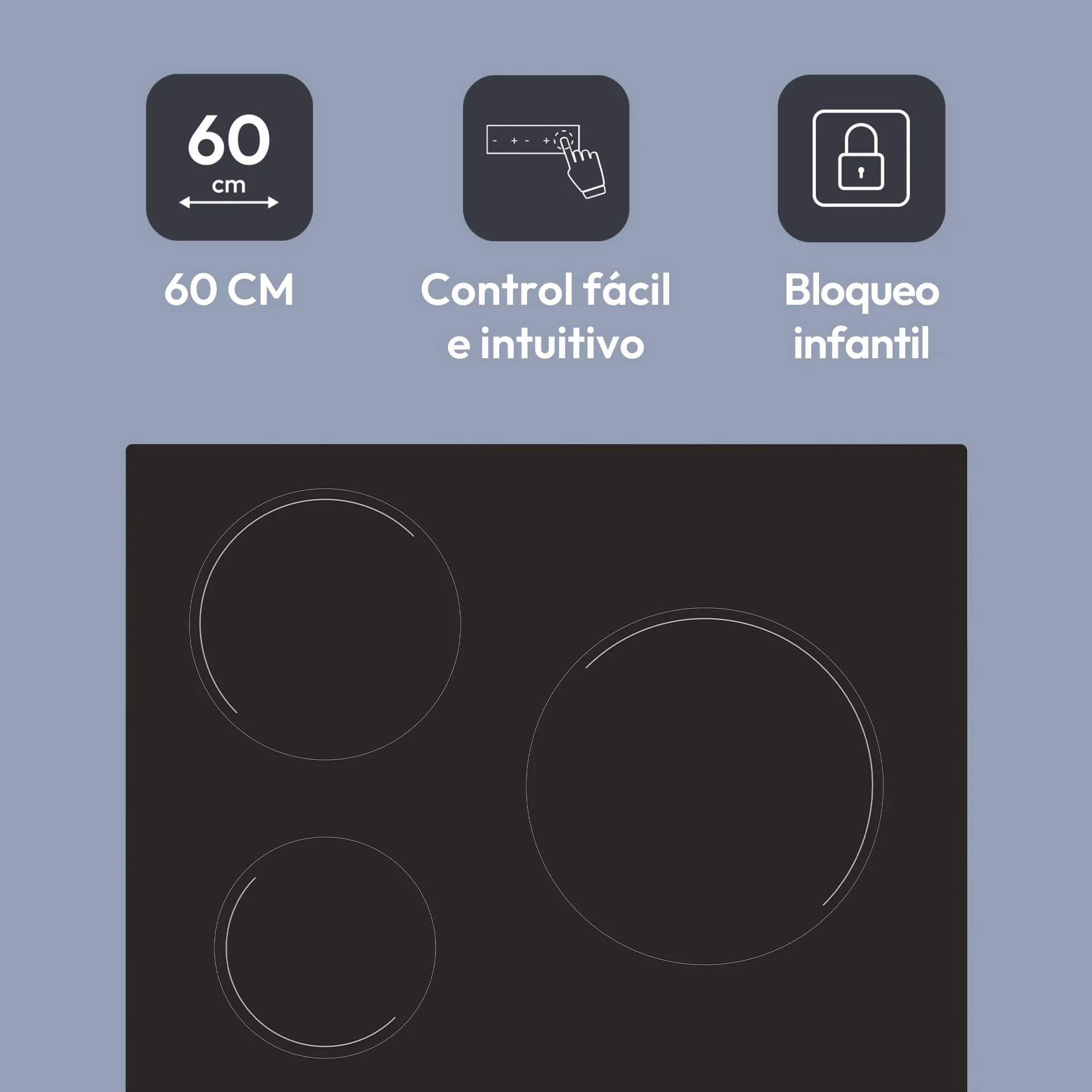 Candy Timeless CH63CC/4U2 Placa Vitrocerámica 60cm 3 Zonas 10 Niveles Potencia 5.5kW Negro