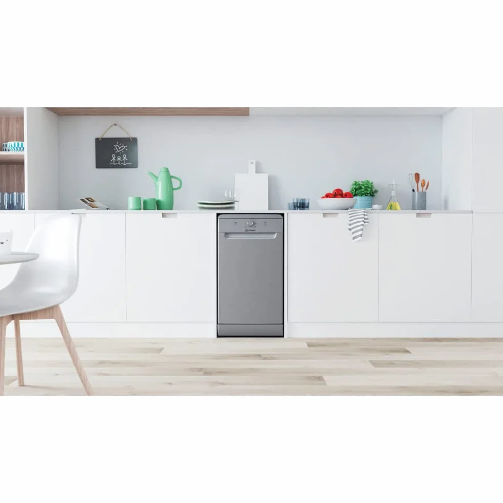 Indesit DSFE 1B10 S lavavajilla Independiente 10 cubiertos A+ - Lavavajillas (Independiente, Plata, Estrecho (45 cm), Plata, Botones, Giratorio, 1,3 m)