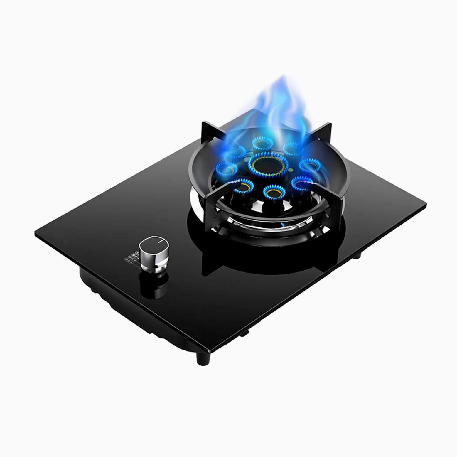 Estufa de gas portátil, quemador de wok de alto calor con vidrio templado, encendido automático, protección contra llamas, doble uso para mesa o instalación integrada