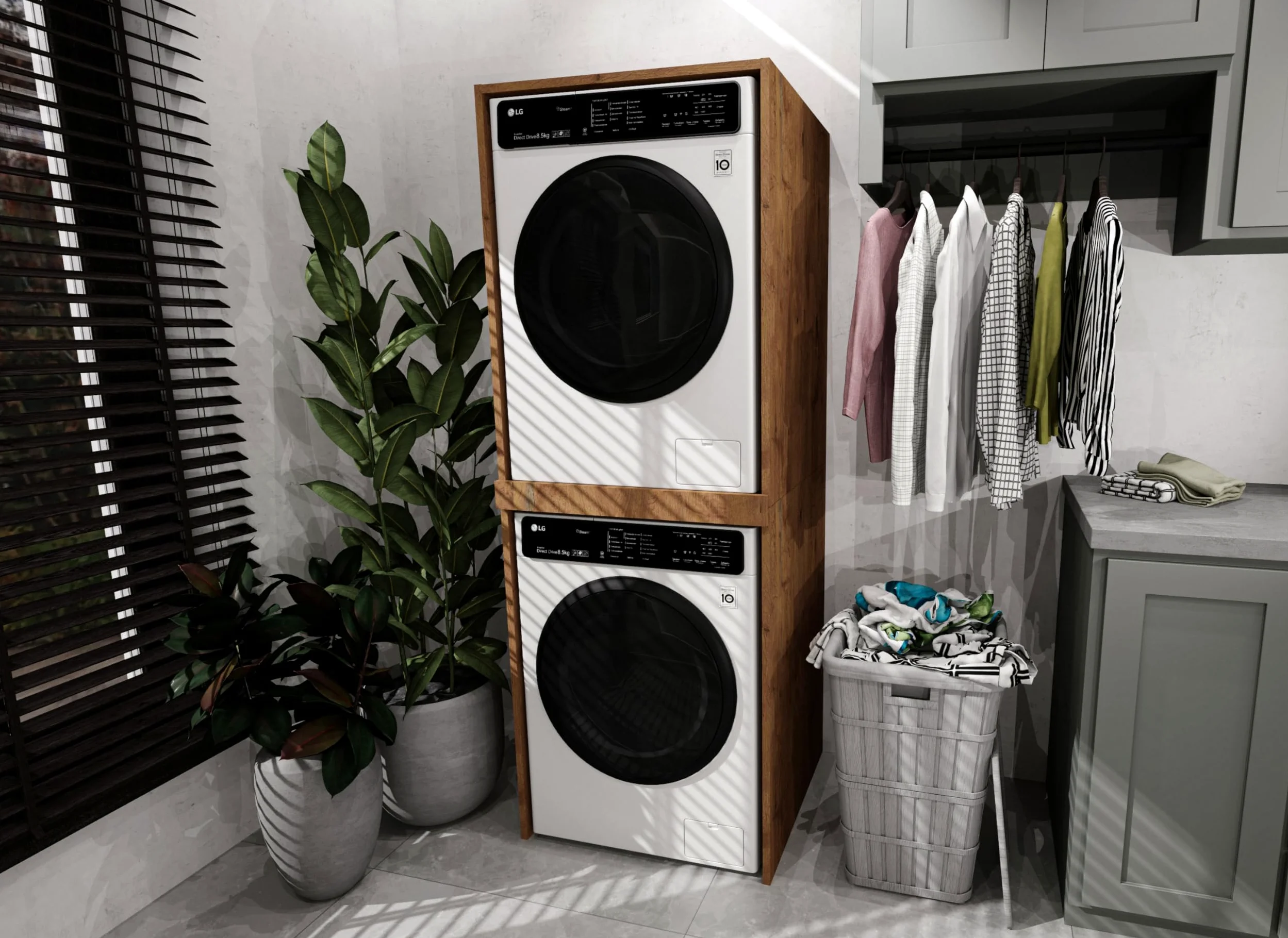 CraftPAK Torre de Lavado - Armario para Lavadora y Secadora | Mueble para Lavadora para lavadero - tamaño 66x180x65 cm marrón