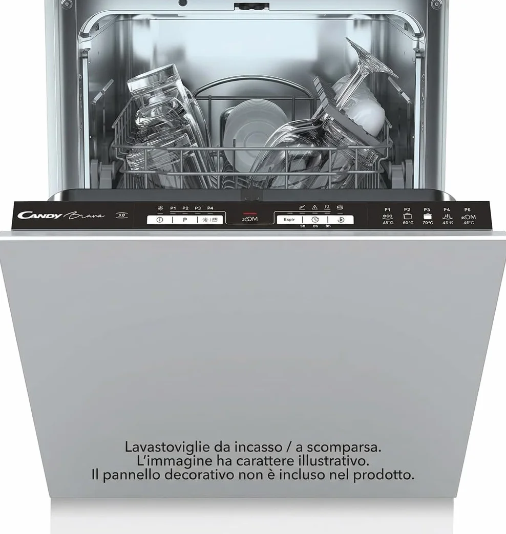Candy Brava CDIH 1L949, Lavavajillas Integrable 45 CM, 9 Servicios, Digital, 5 Programas, Zoom 32', 49DB, Indicador Sal y Abrillantador, Aquastop, Inicio Diferido
