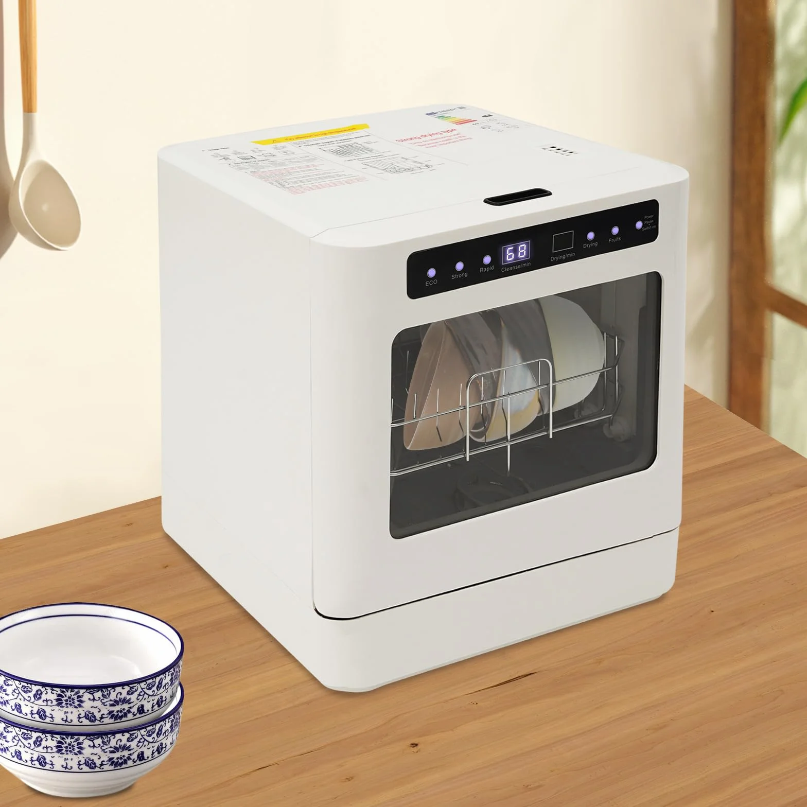 Lavavajillas de mesa, 4 programas, agua caliente a 72 °C, función de secado, lavavajillas eléctrico de 800 W, control táctil