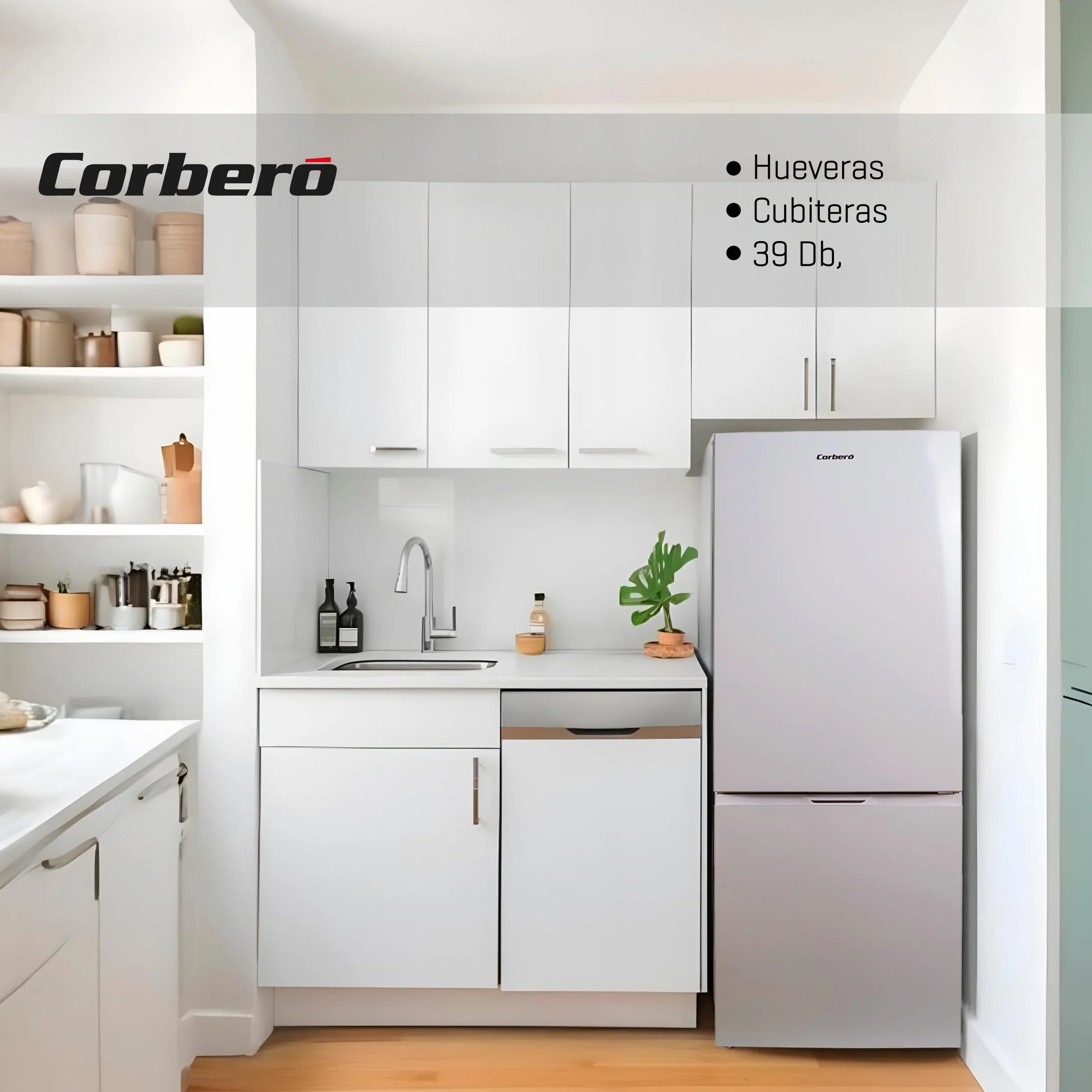 Corbero - Frigorífico Combi | CCH324EW | No Frost | 293L | 186 cm | Cajón Crisper | Estantes de cristal ajustables | Hueveras y Cubiteras | Luz Led | Blanco