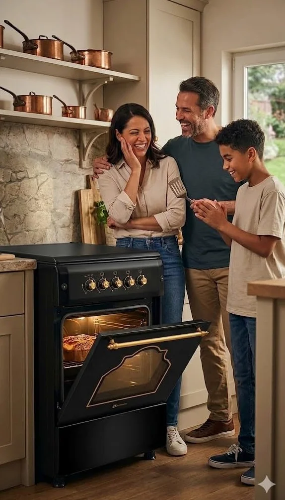 SOLTHERMIC F5S40E4RB Cocina Gas Horno Eléctrico 50 cm 4 Fuegos Encendido Automático Horno Multifunción 50 L Negra Rústica