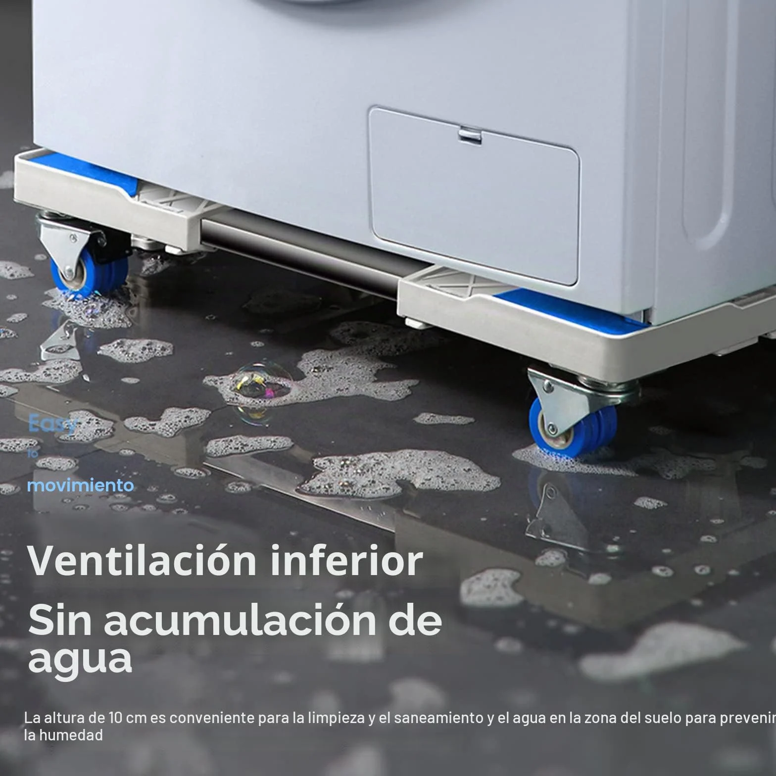 Base extraíble para lavadora, base ajustable de 41 a 64 cm, para secadora, frigorífico, alta resistencia, amortiguador y reducción de ruido [clase energética A+++] (4 patas y 4 ruedas)