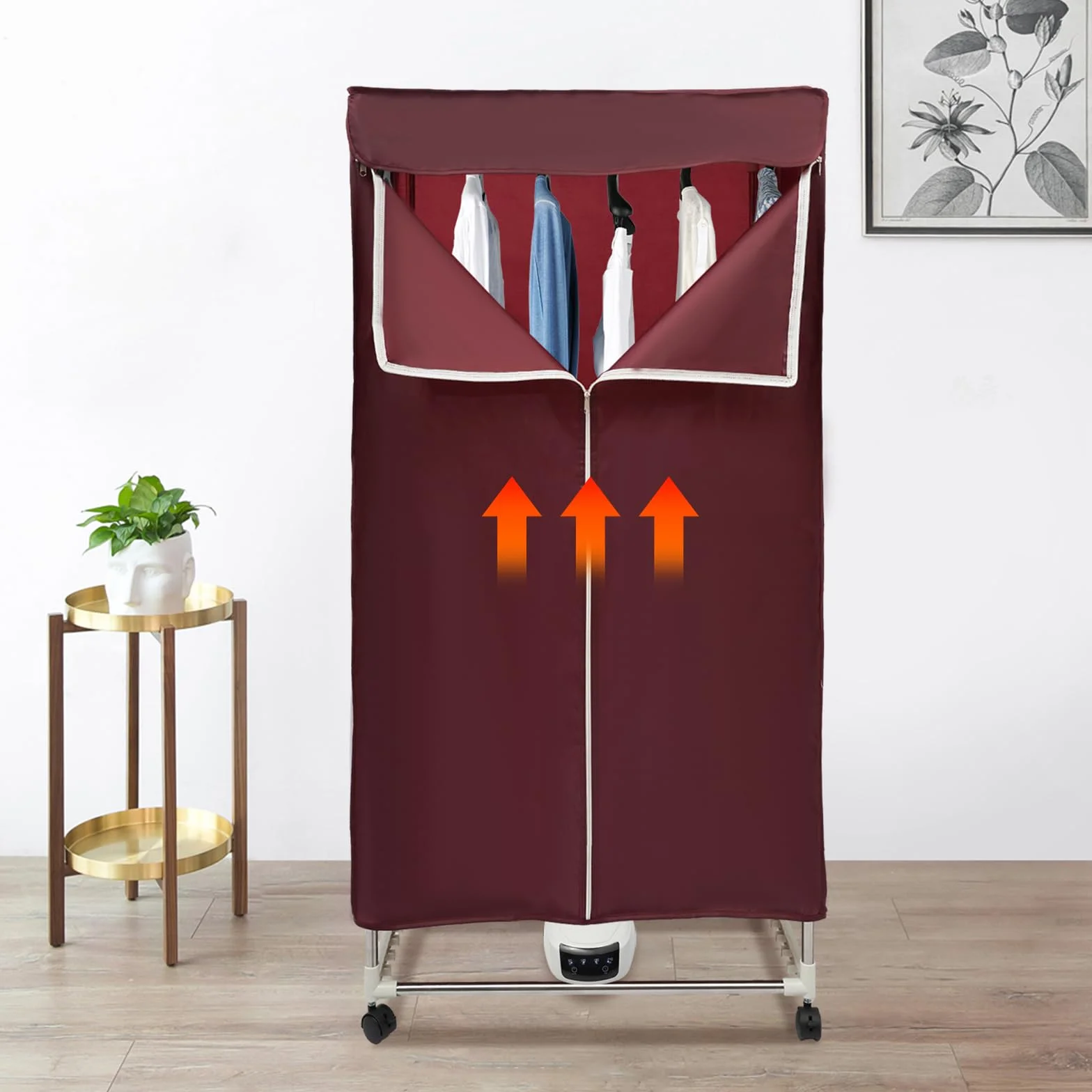 Secadora de aire caliente, secadora eléctrica portátil de 220 V, 1500 W, 30 kg, doble plegable, secadora para todas las telas con función temporizador, vino tinto