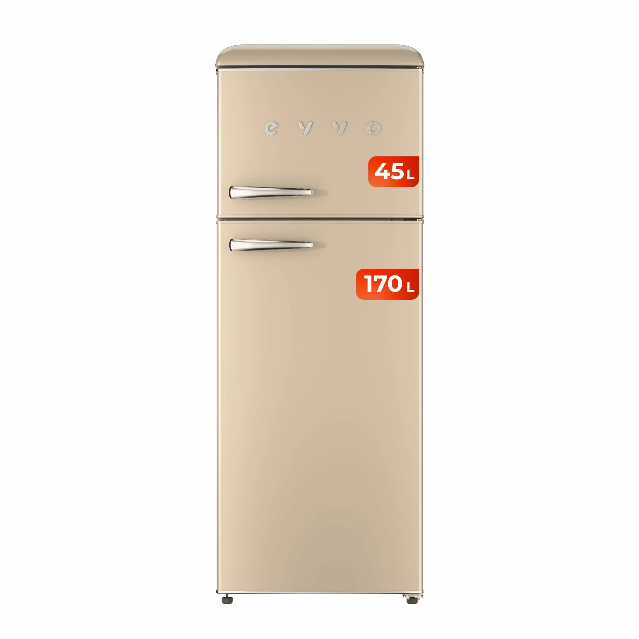 EVVO Frigorífico 2 Puertas 170 Litros Congelador 45 Litros Retro Beige