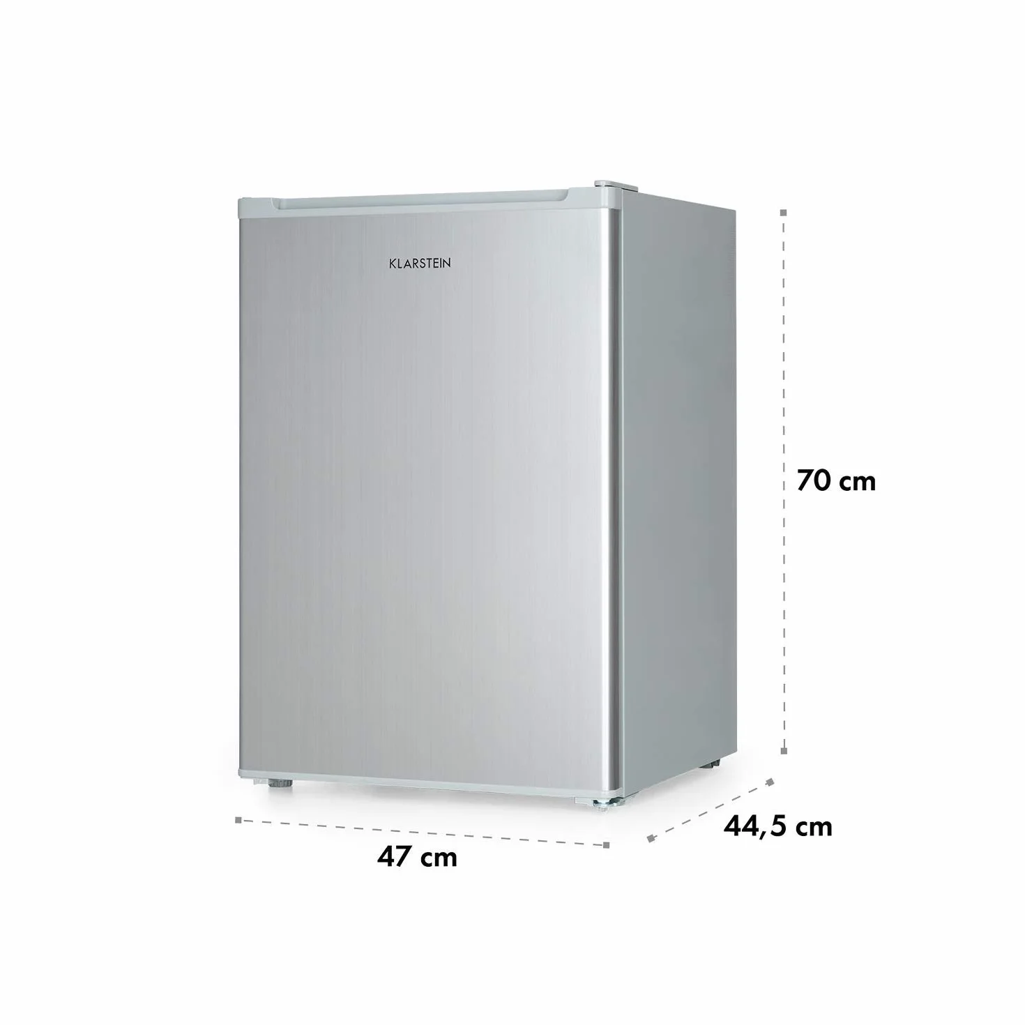 KLARSTEIN Delaware nevera - 76 litros de capacidad, eficiencie energética de clase E, 2 baldas, congelador de 4 litros, compartimento para botellas de hasta 2 litros, plateado/gris