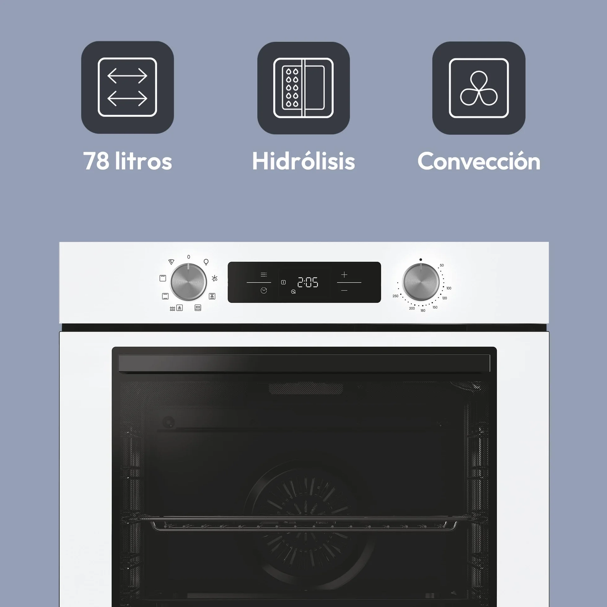 Candy Bake 600 CA6 N3T1HTW Horno Multifunción, 78L, Recetas a través de app hOn, 1 Bandeja y 1 Rejilla, Limpieza Hidrolítica, Convección + Ventilador, 9 Funciones, Ready UX, Blanco