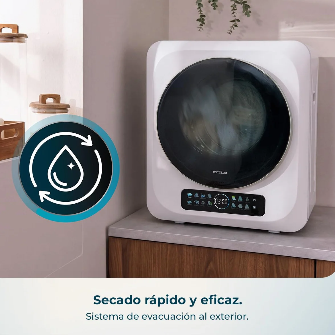 Cecotec Secadora Compacta de Evacuación 3Kg Bolero DressCode Dry 3400V. 8 Programas, Bajo Consumo, Secado Automático Inteligente, Pantalla FullColor, Función UV Care, Dry Shoe Pro y Delay Start