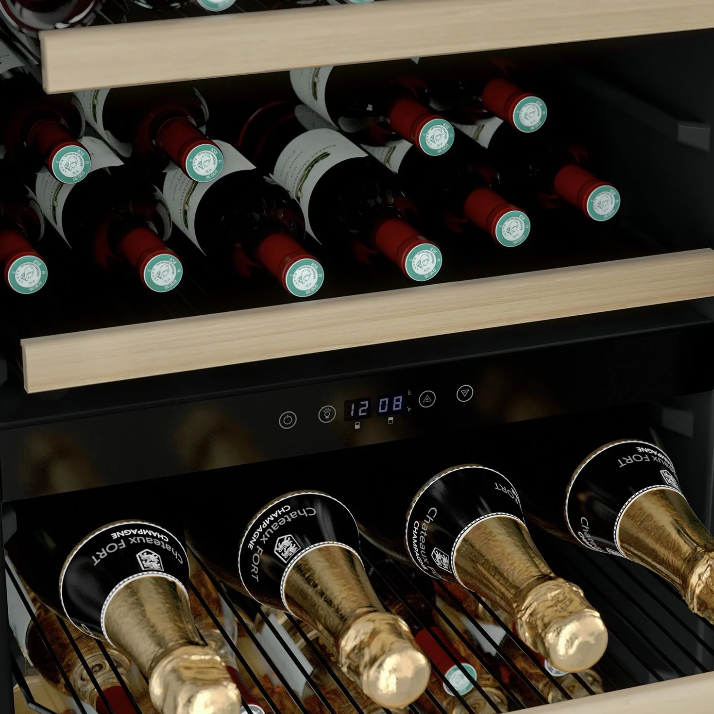 LES PETITS CHAMPS Vinoteca 91 botellas CAVCDB91 edición Negra, 204L de capacidad, 2 zonas de temperatura, elegante diseño en acero inoxidable, regulación de temperatura de 5°C a 18°C