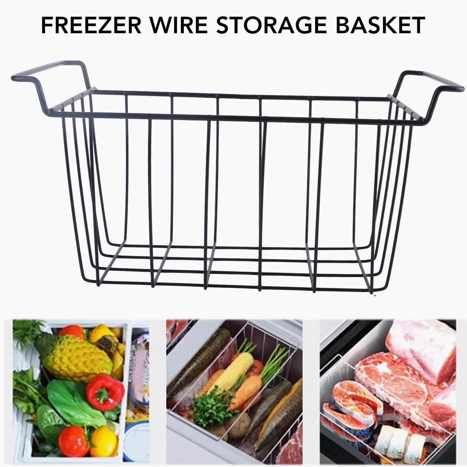 Cestas de congelador de pecho de 2 paquetes con manijas, contenedores de almacenamiento colgantes, cestas de almacenamiento para congeladores de cofres, refrigerador, 39 * 20 * 20 (L 45 cm x W 24.5