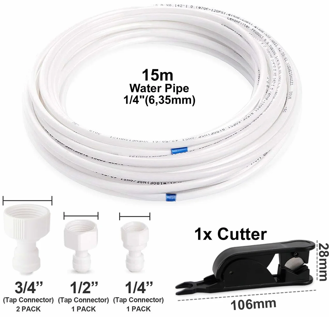 smardy ZO006 Kit de Conector Universal 15m Manguera de Suministro de Agua 1/4" para Refrigerador Americano