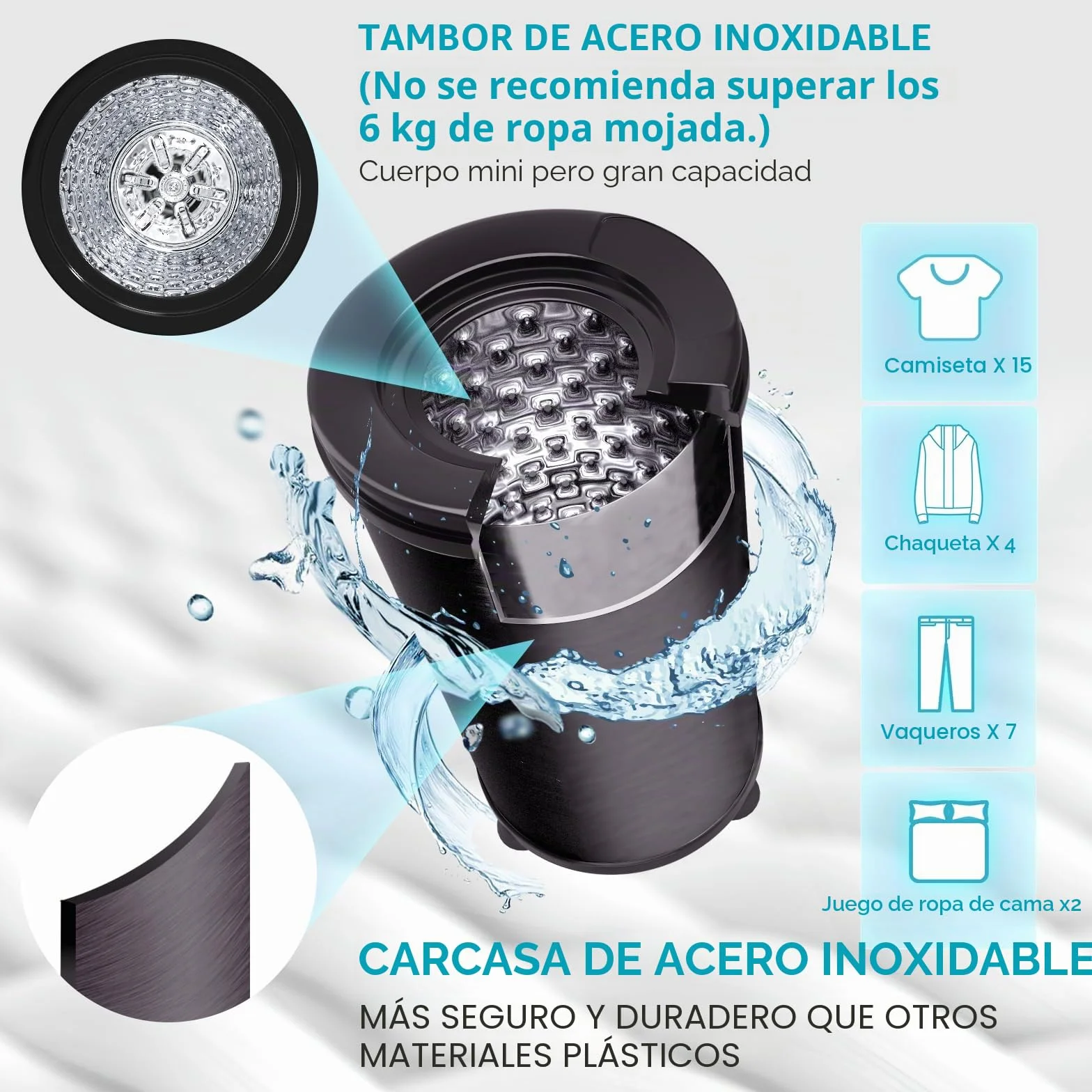 Secador de centrifugado de Umelome 6 kg, secadora de ropa de 2800 rpm, Secadores Giratorios de Clase de eficiencia energética A+++, negro