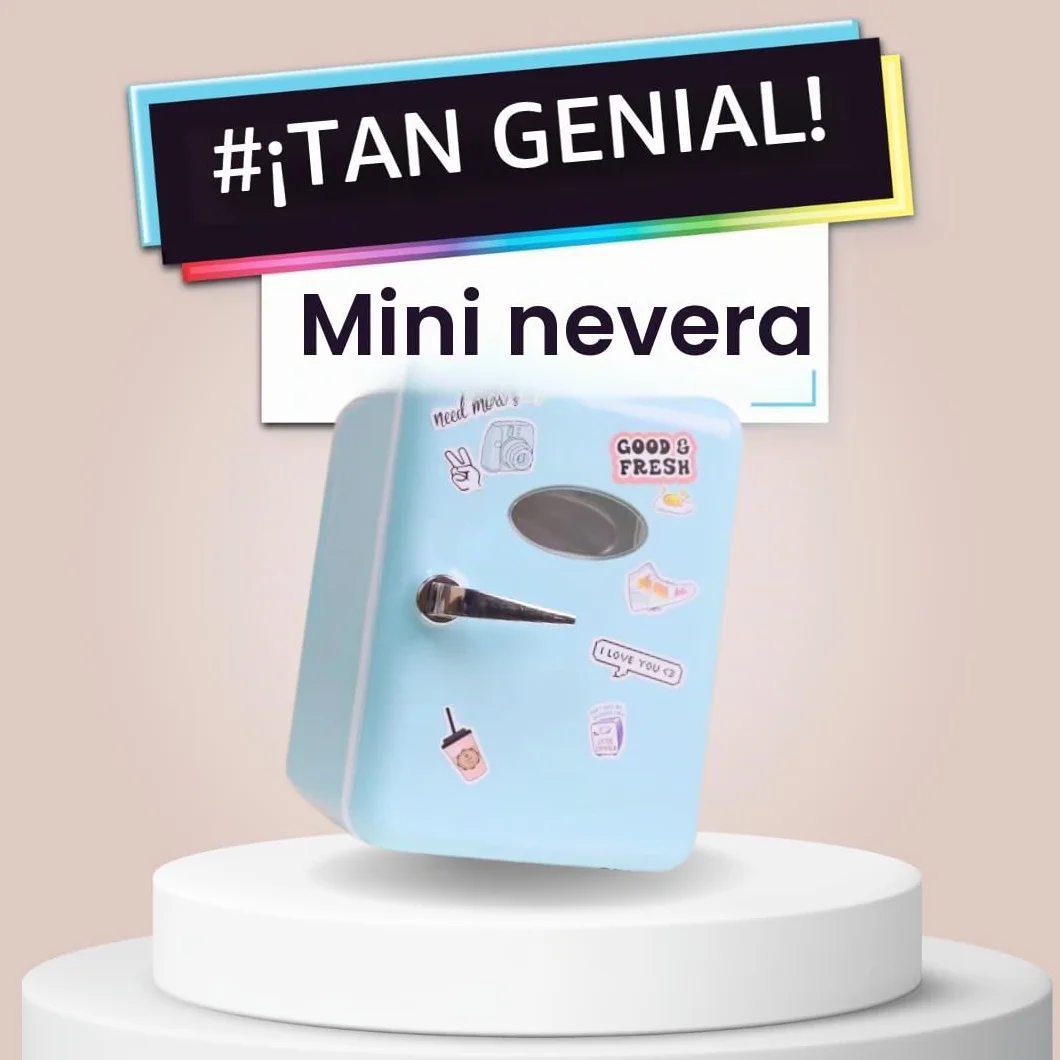 Canal Toys - Mini Fridge - Nevera Portátil - Refrigerador Azul Ideal para Regalo - Neverita con Cable USB y Pegatinas Decorativas - INF037