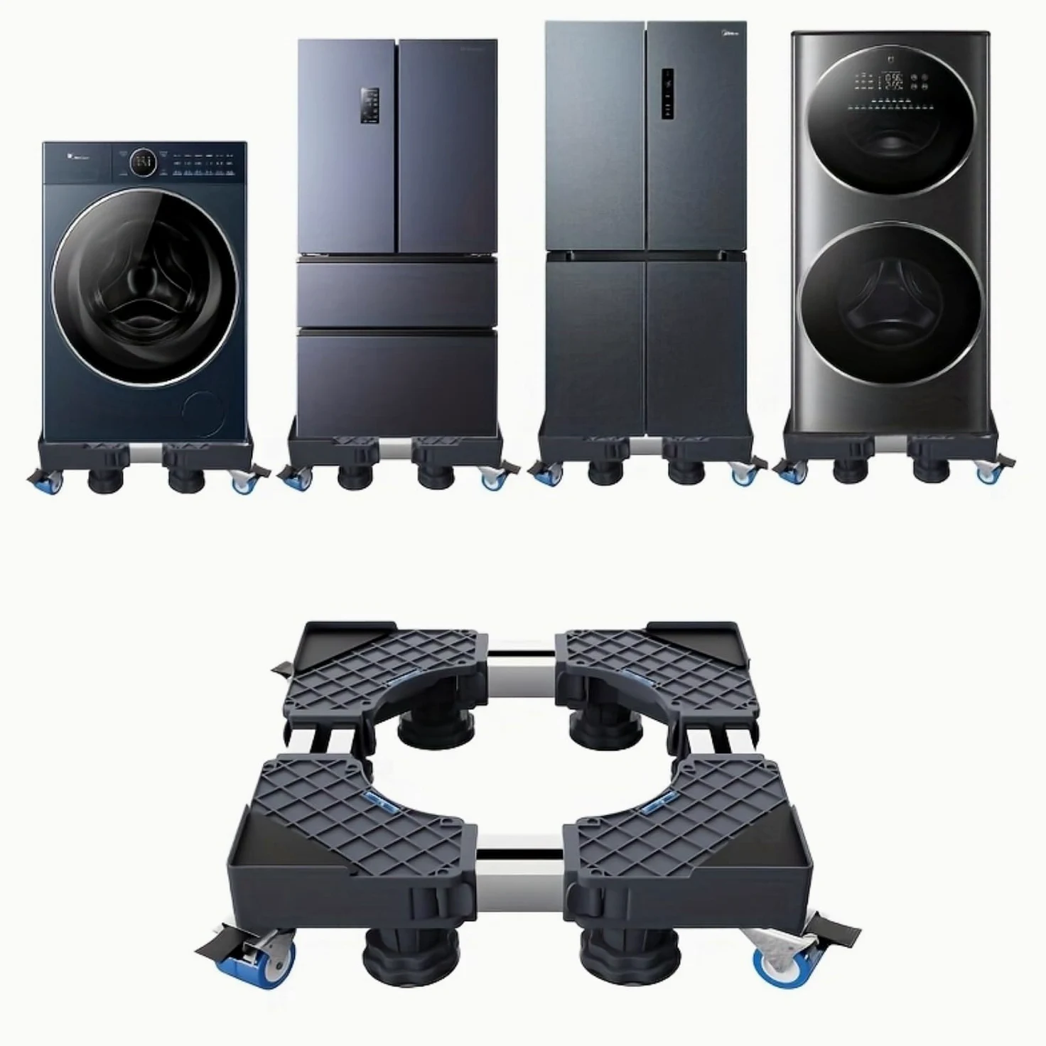 BeNisin Soporte antivibración para electrodomésticos: capacidad de carga de 1200 libras/ruedas giratorias bloqueables de 360°/tamaño ajustable (16-26 pulgadas) adecuado para mini refrigeradores