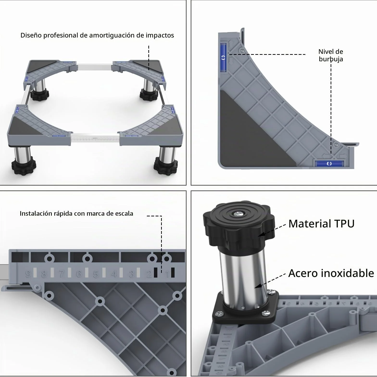 DEWEL Base para Lavadora, Base Ajustable para Frigorífico, Lavavajillas, Congelador, Mueble de Cocina y Electrodomésticos Estáticos (Ajustable 45-67 cm, Altura 13-17 cm)