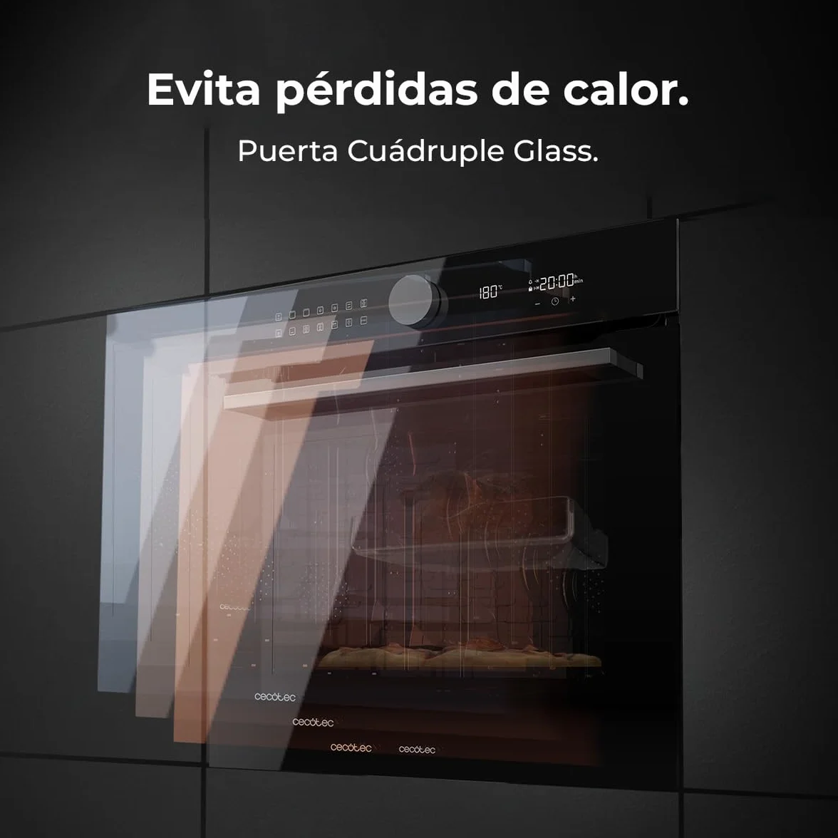 Cecotec Horno Integrable Pirolítico 73L Bolero Hexa P516000 Glass Black 3250W 14 Funciones Dual Display Airfryer Master Convección