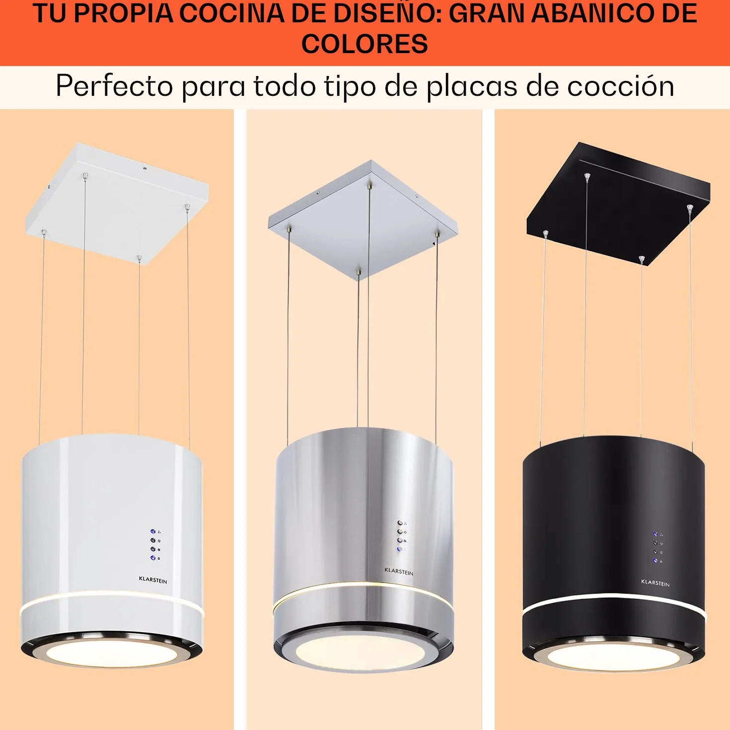 Klarstein Campana Isla Extractor Cocina 540m³/h Temporizador 3 Modos Filtros Carbón Activo