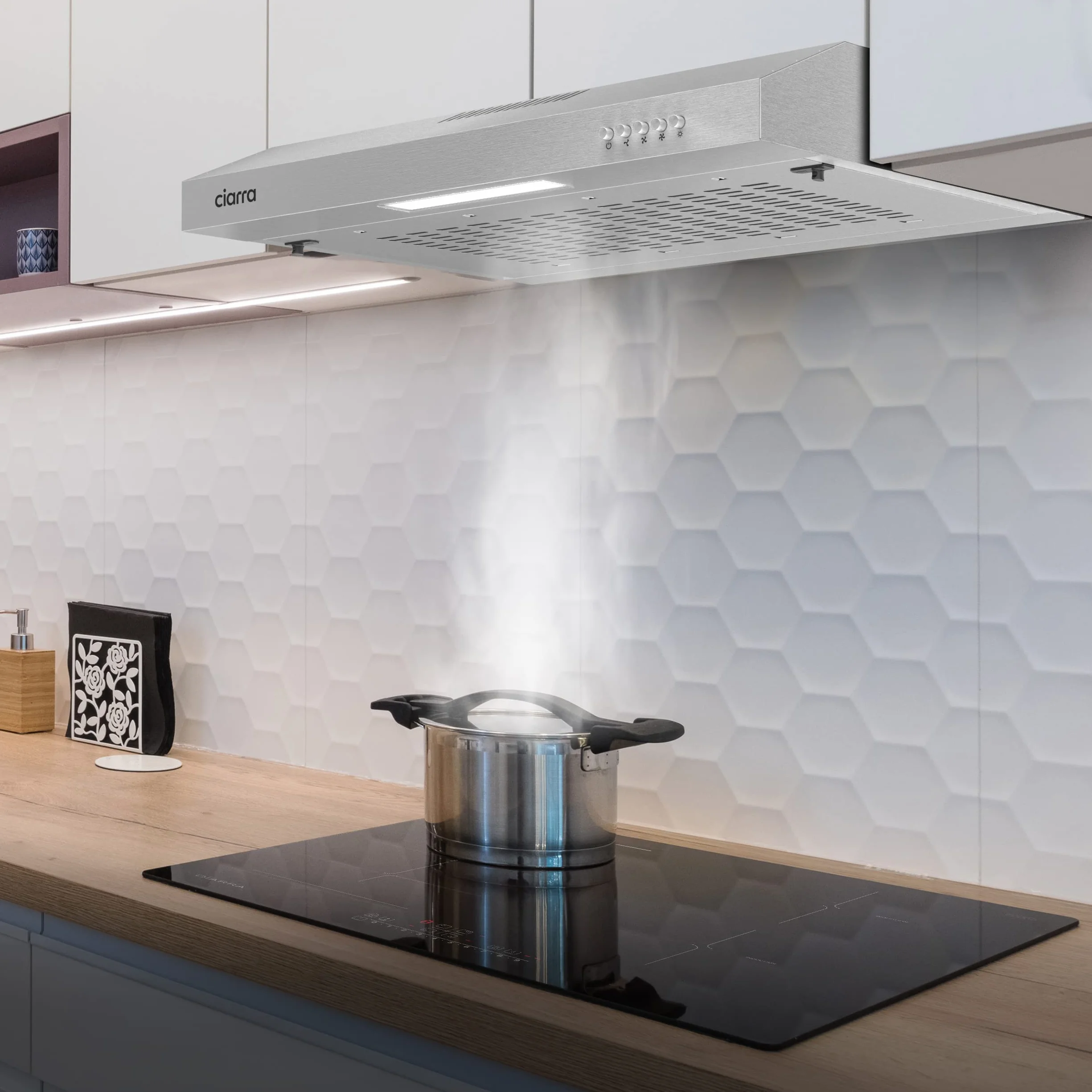 CIARRA CBCS6903 Campana Extractora 60 cm, Bajo Mueble, con Filtro de Carbón | CBCF001 Potencia Succión 220m³/h 75W 3 Velocidades de Extracción Bajo Consumo Extractor Cocina